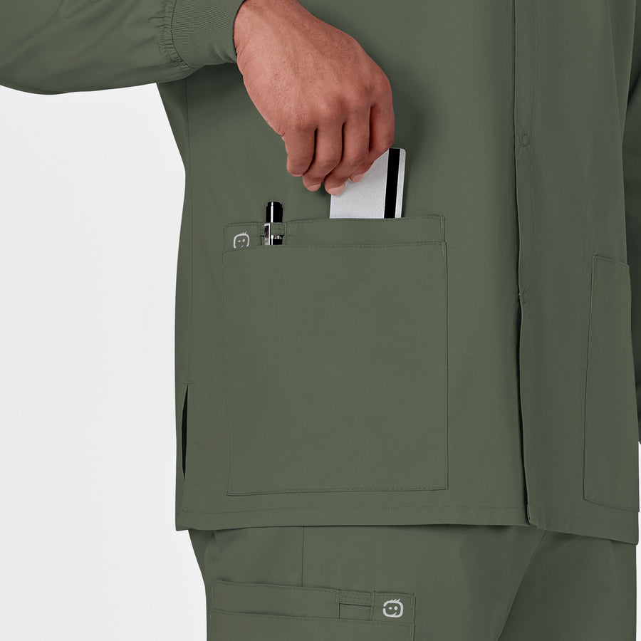 WonderWORK Unisex Snap Front Jacket Olive hemline detail