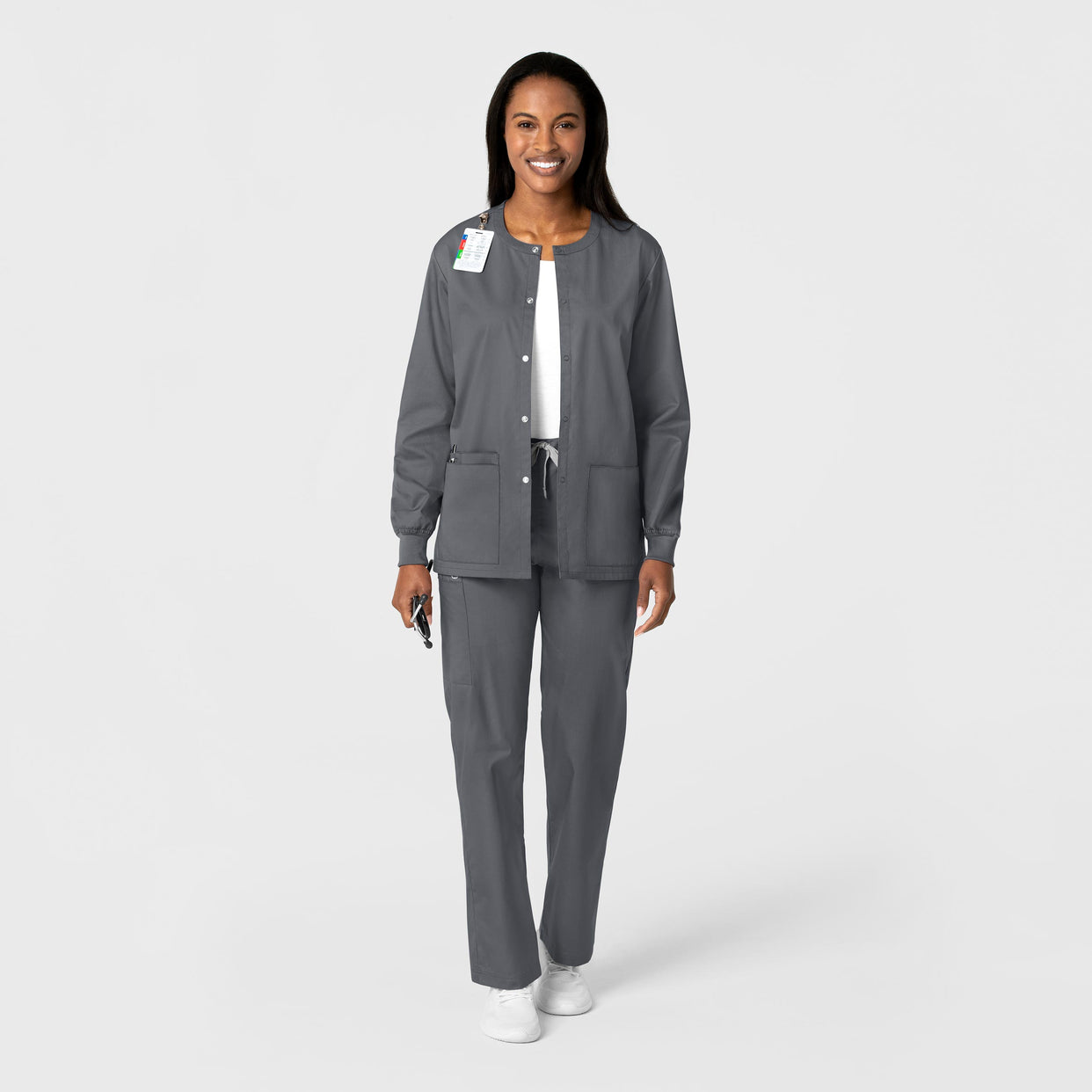 WonderWORK Unisex Snap Front Jacket Pewter full scrub set