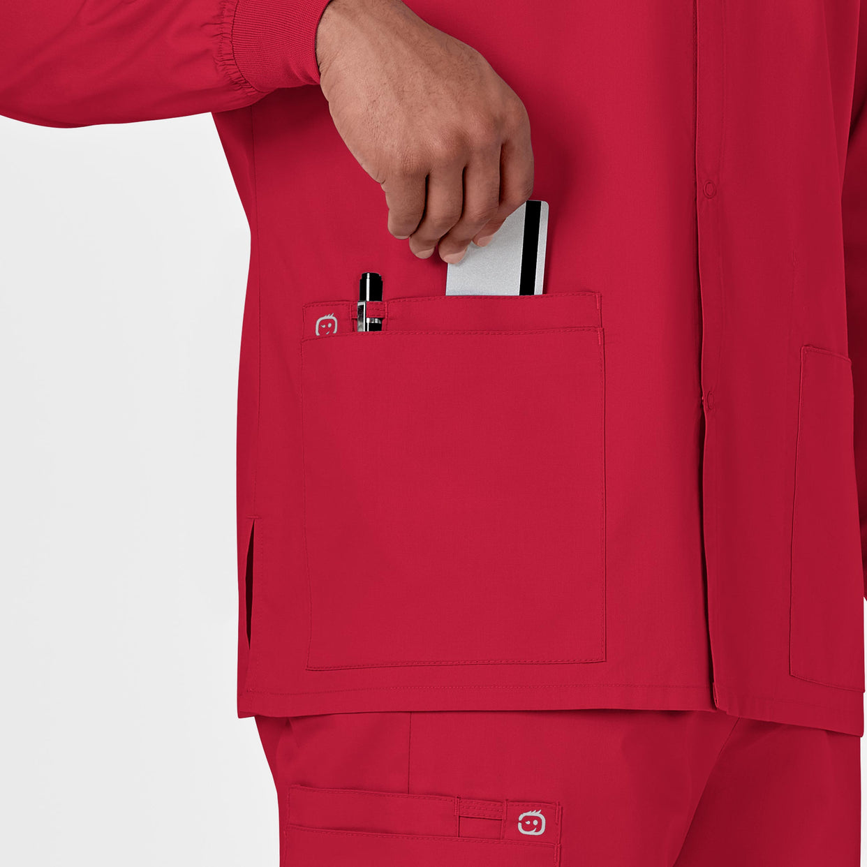 WonderWORK Unisex Snap Front Jacket Red hemline detail