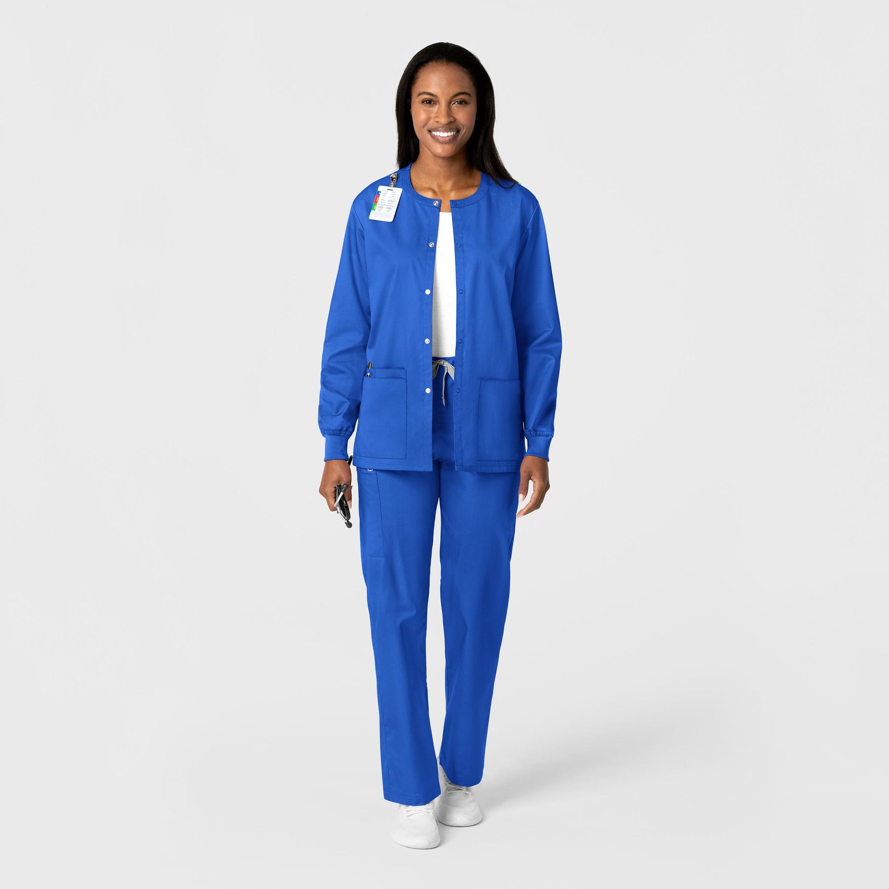 WonderWORK Unisex Snap Front Jacket Royal full scrub set