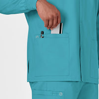 WonderWORK Unisex Snap Front Jacket Teal Blue hemline detail