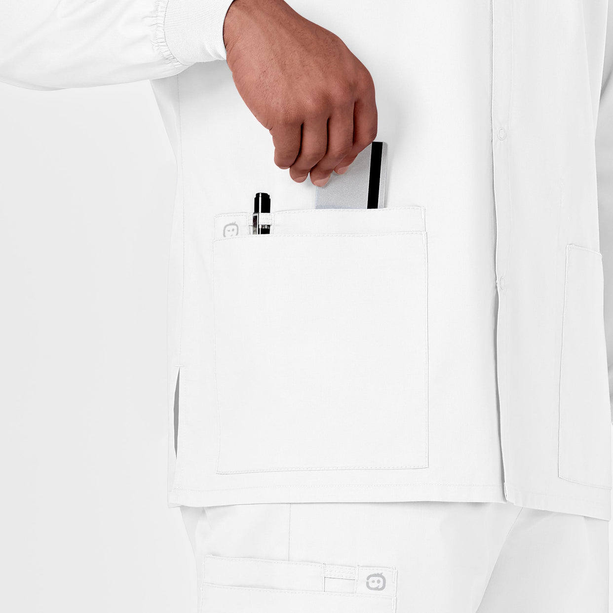 WonderWORK Unisex Snap Front Jacket White hemline detail