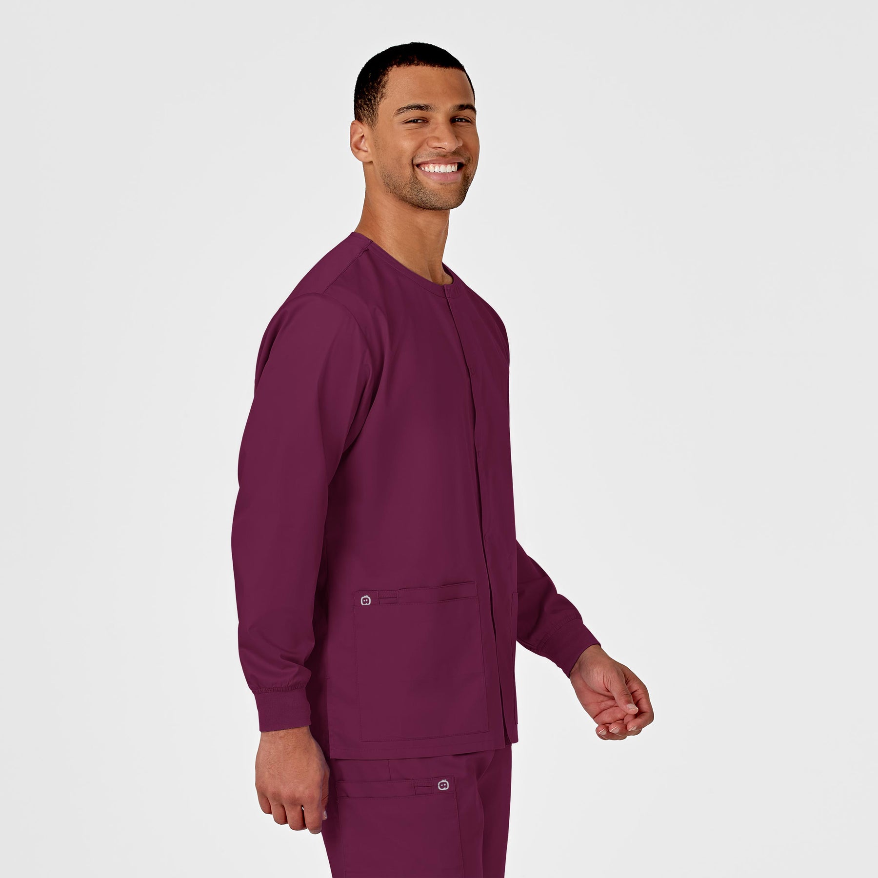 WonderWORK Unisex Snap Front Jacket Wine side view