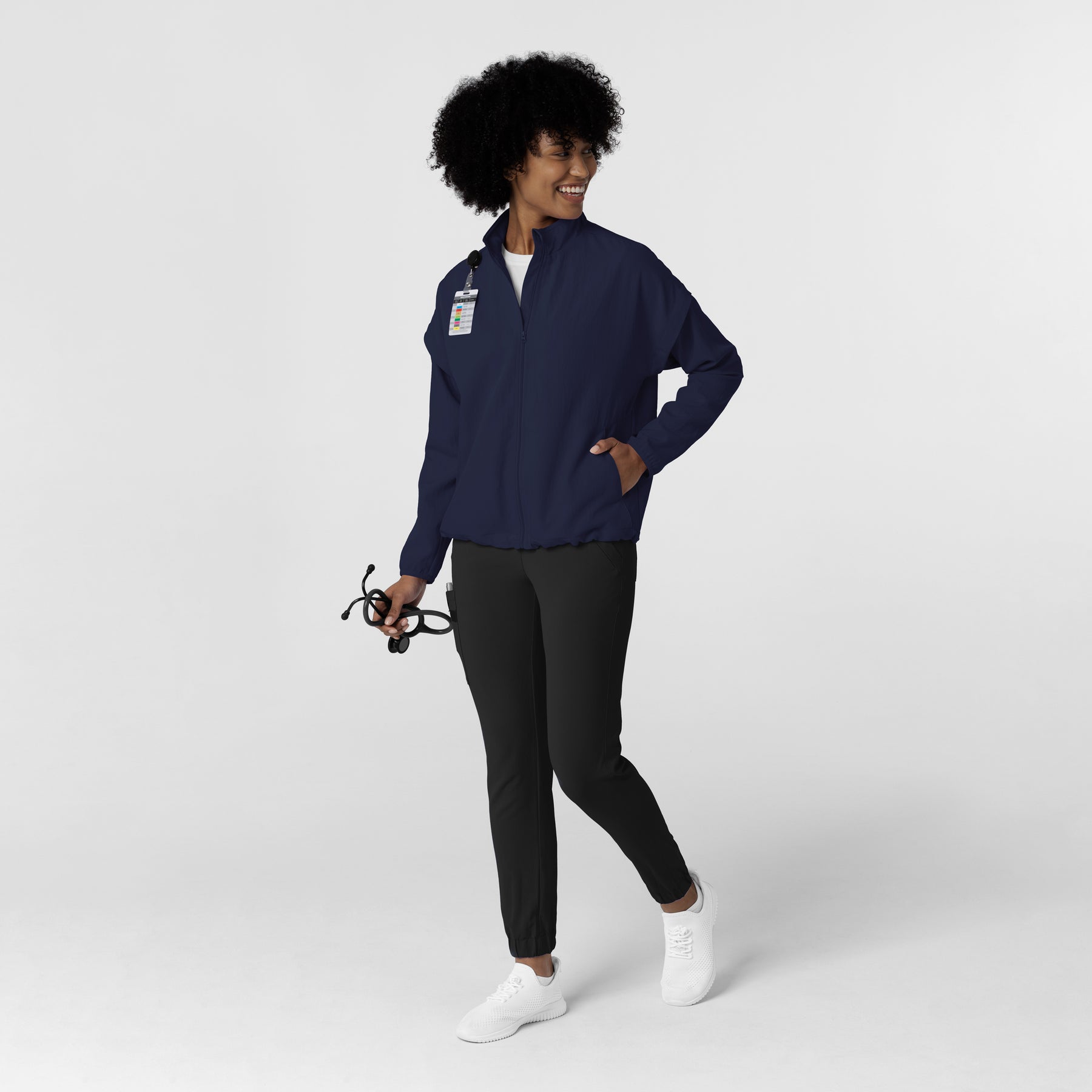 Layers Women's BreezeBreaker Scrub Jacket Navy full scrub set