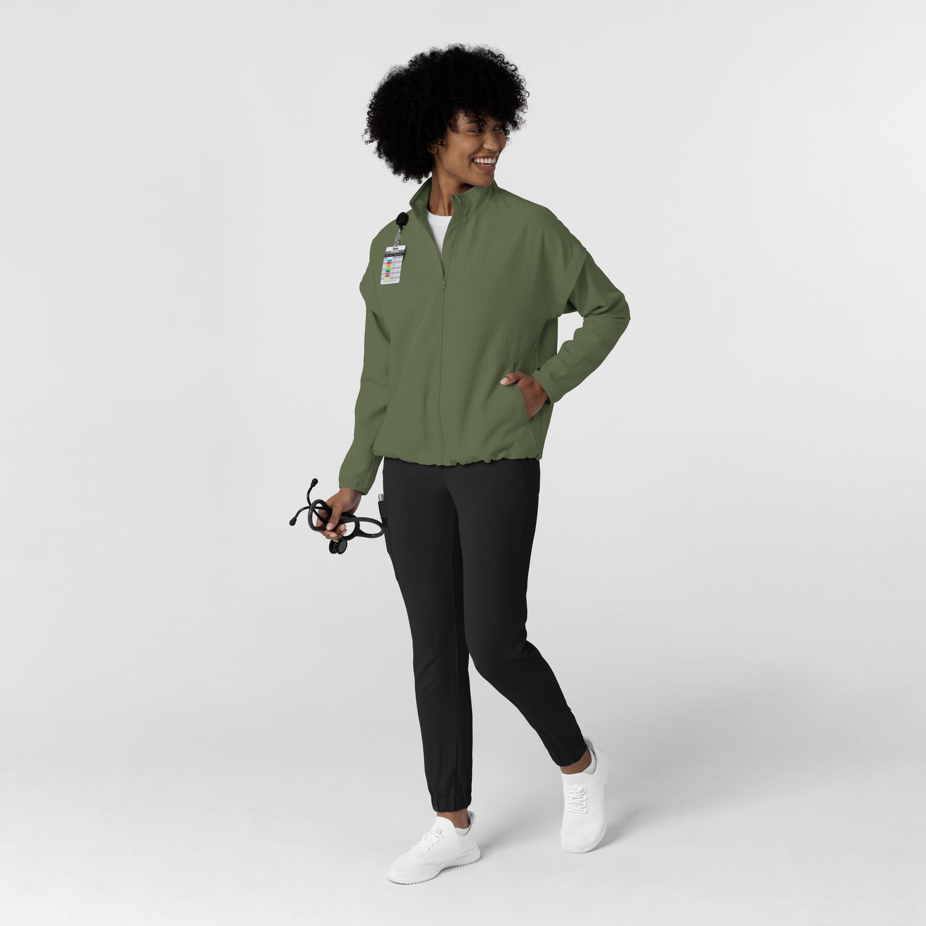Knits and Layers Women's BreezeBreaker Scrub Jacket Olive full scrub set