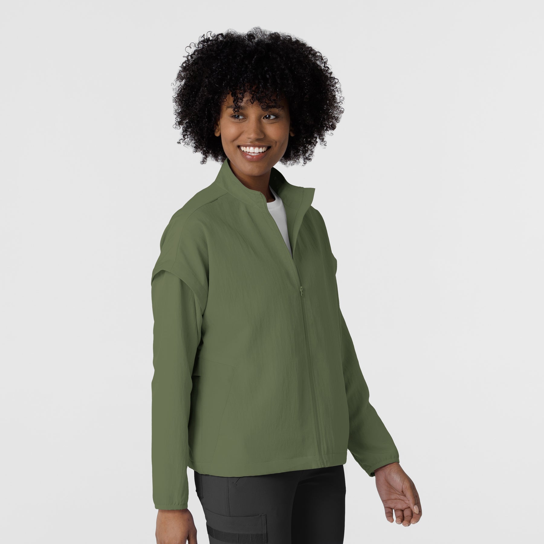 Knits and Layers Women's BreezeBreaker Scrub Jacket Olive side view