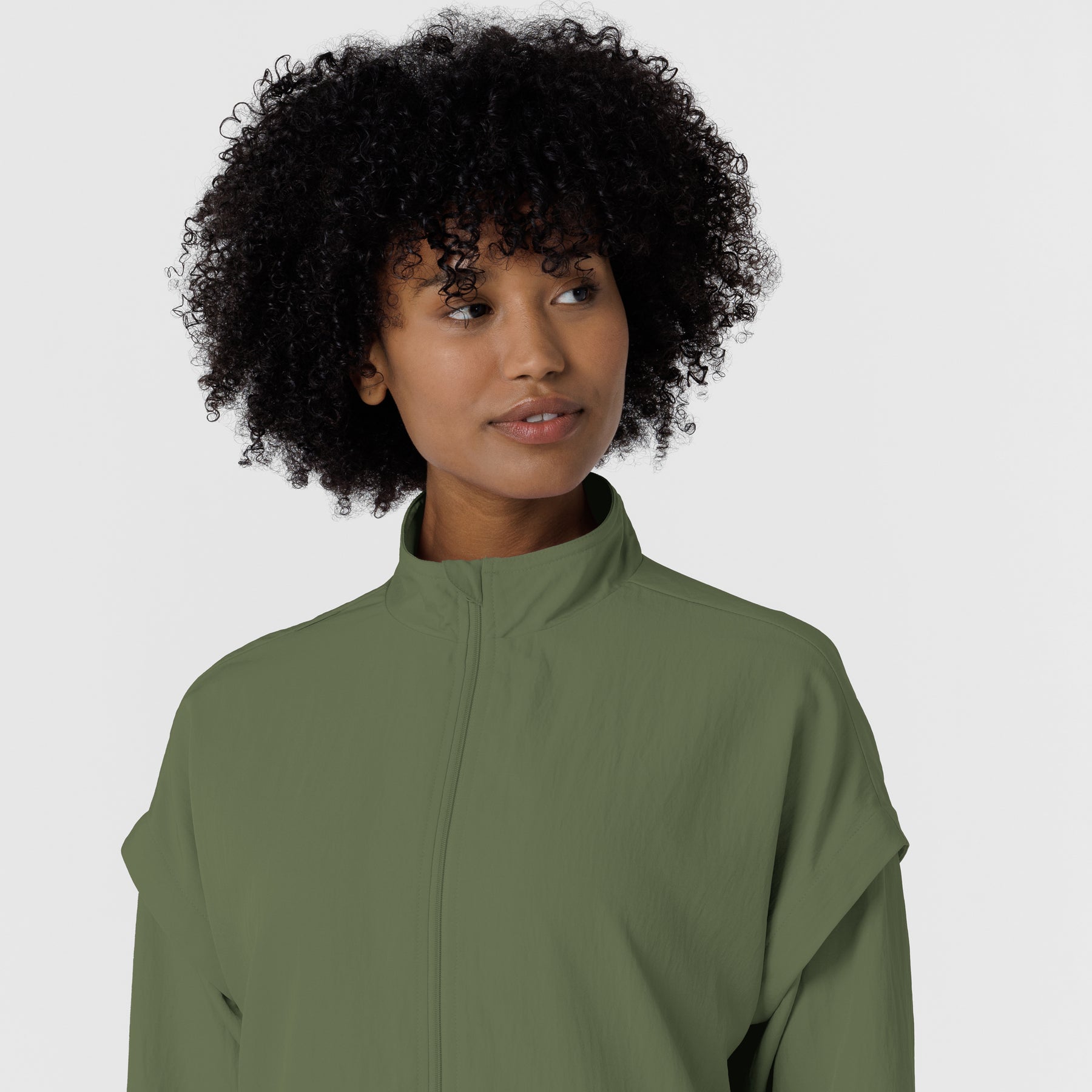 Knits and Layers Women's BreezeBreaker Scrub Jacket Olive front detail
