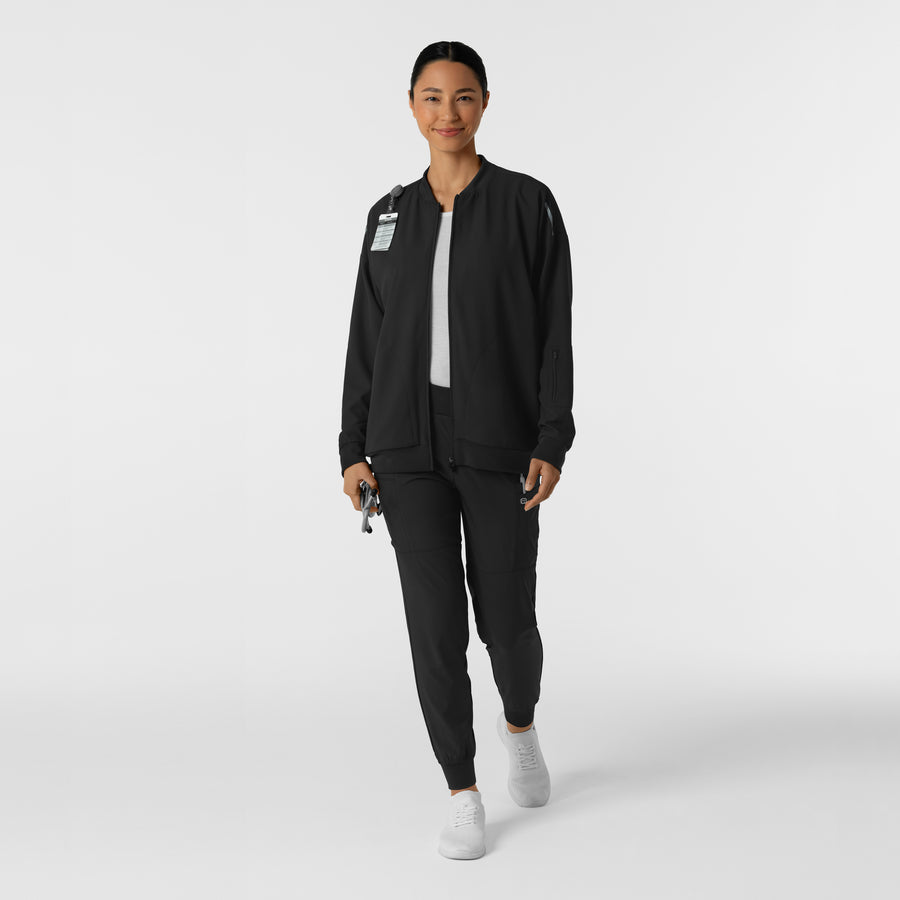 Knits and Layers Women's Bomber Scrub Jacket Black full scrub set