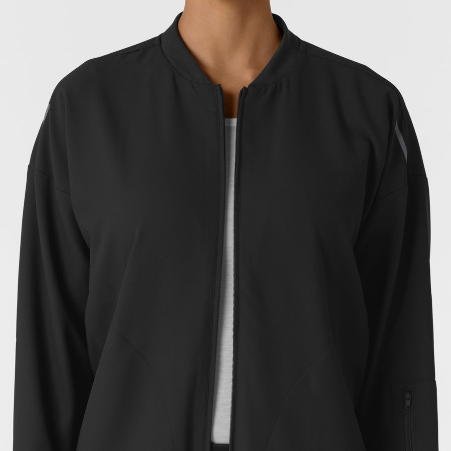 Knits and Layers Women's Bomber Scrub Jacket Black front detail