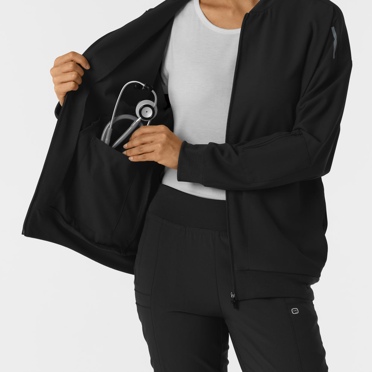 Women's Bomber Scrub Jacket - Black