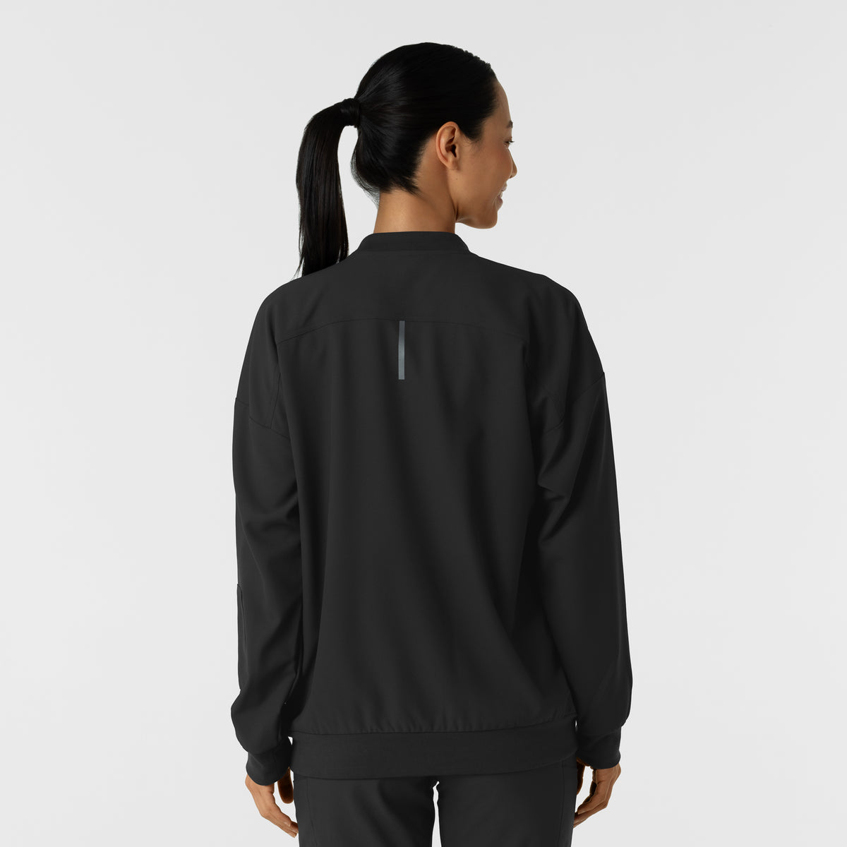 Knits and Layers Women's Bomber Scrub Jacket Black back view