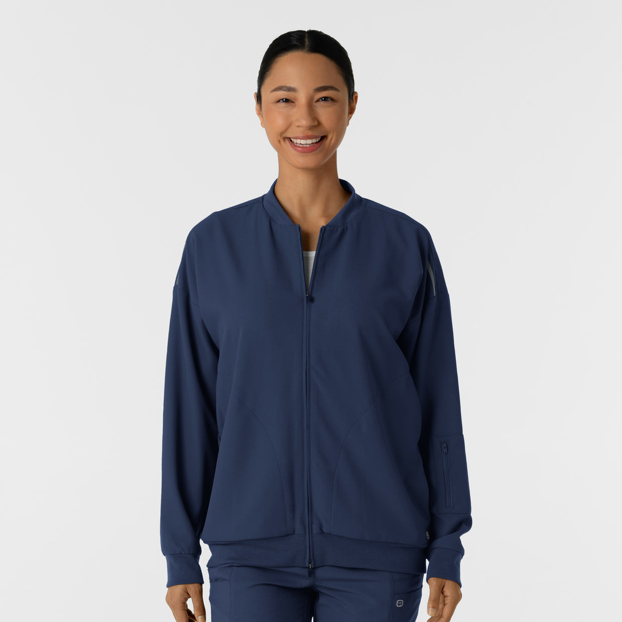 Knits and Layers Women's Bomber Scrub Jacket Navy