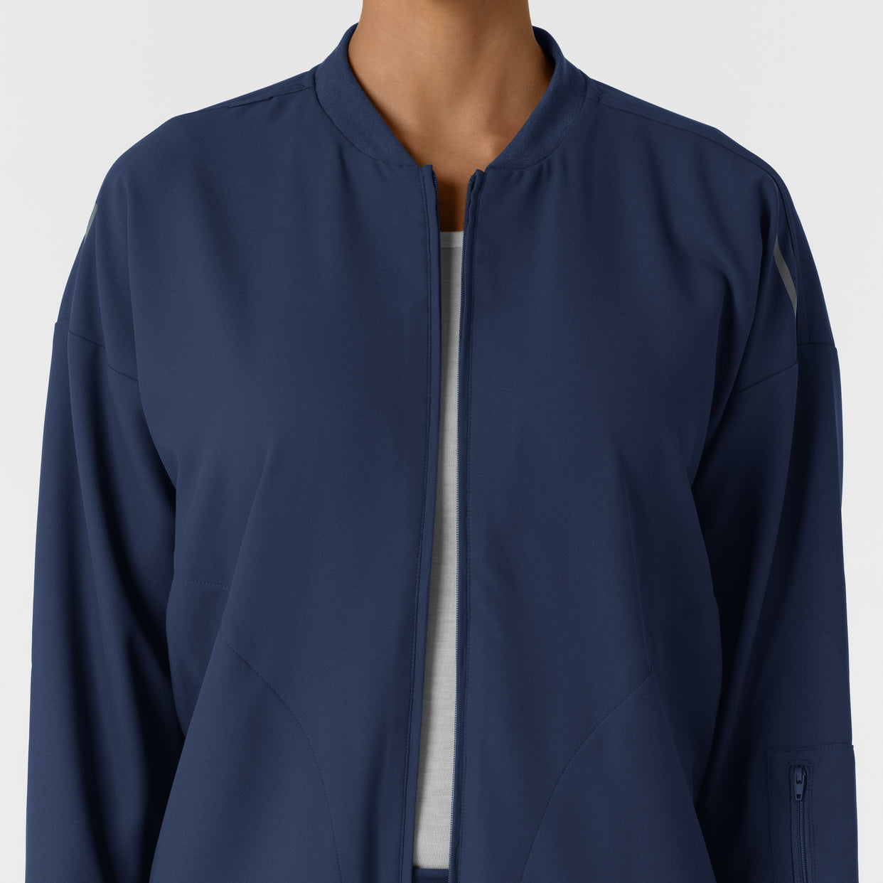 Knits and Layers Women's Bomber Scrub Jacket Navy front detail