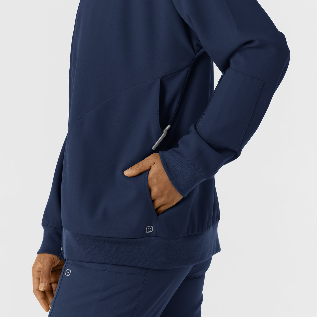 Knits and Layers Women's Bomber Scrub Jacket Navy back detail