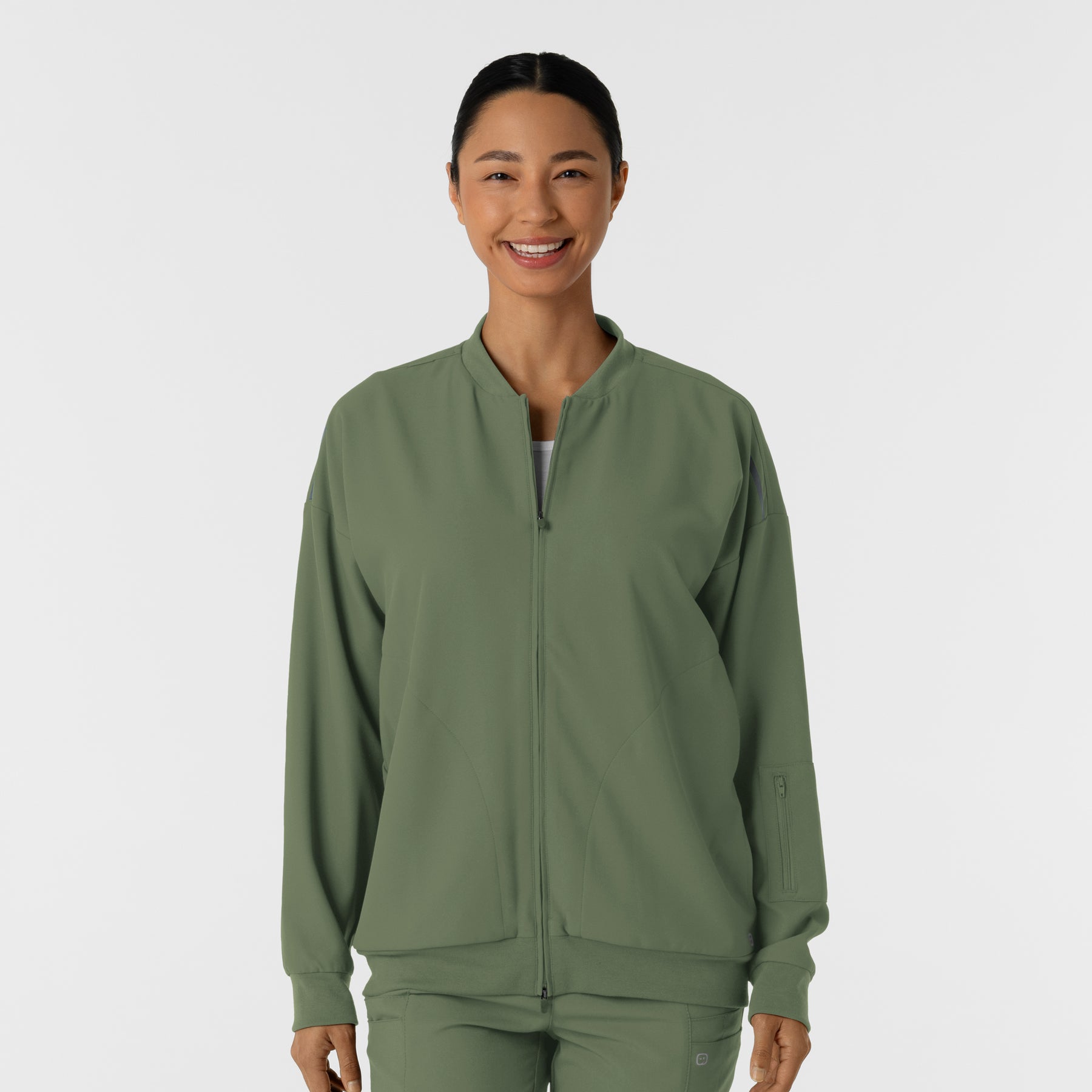 Knits and Layers Women's Bomber Scrub Jacket Olive