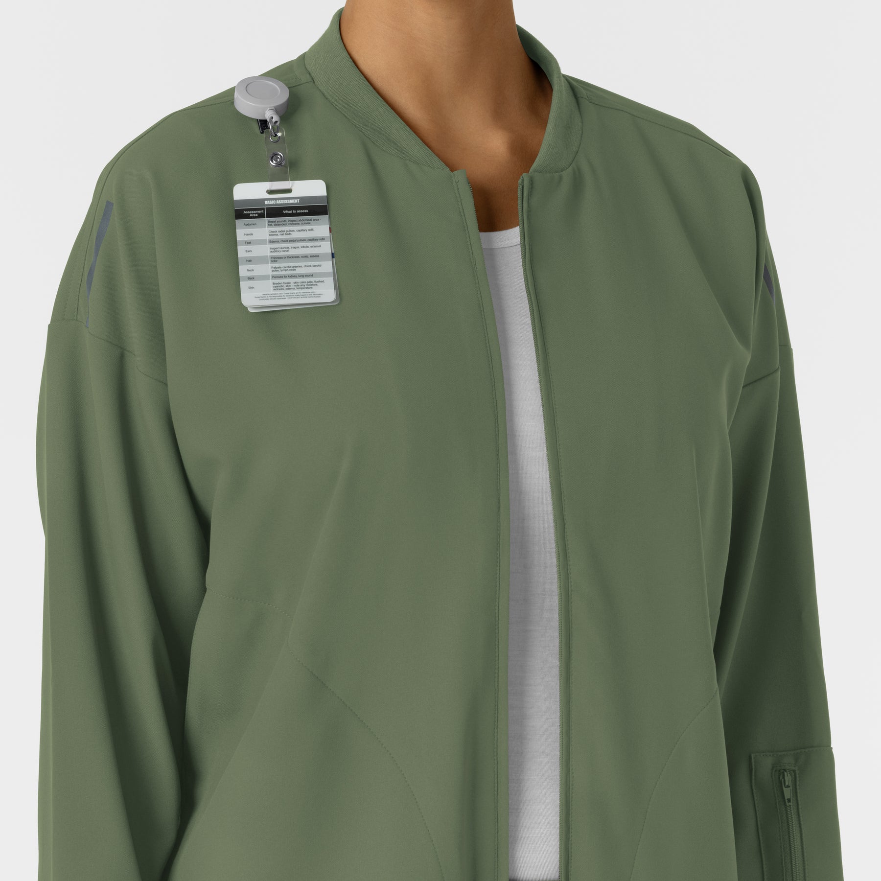 Knits and Layers Women's Bomber Scrub Jacket Olive side detail 1