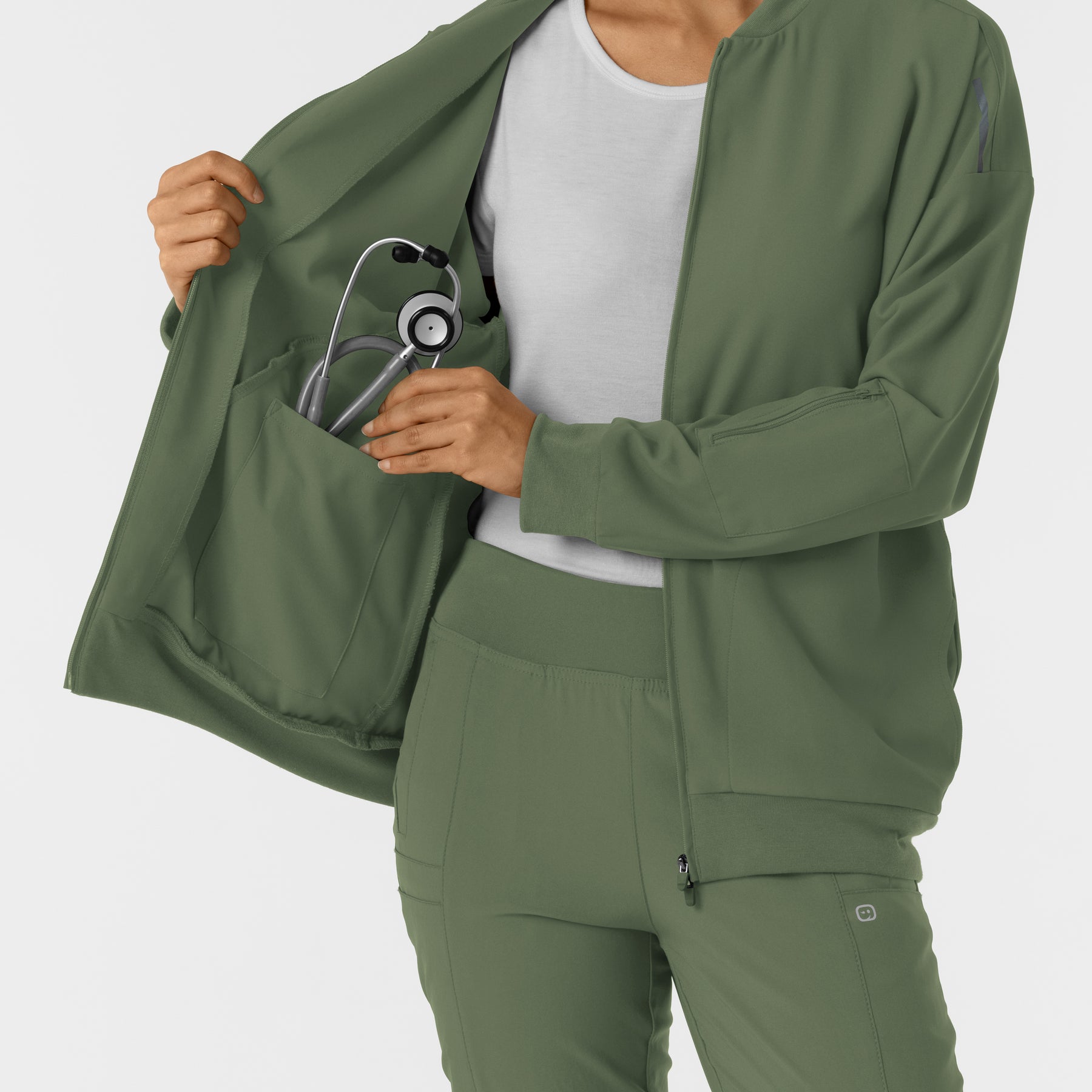 Women's Bomber Scrub Jacket - Olive