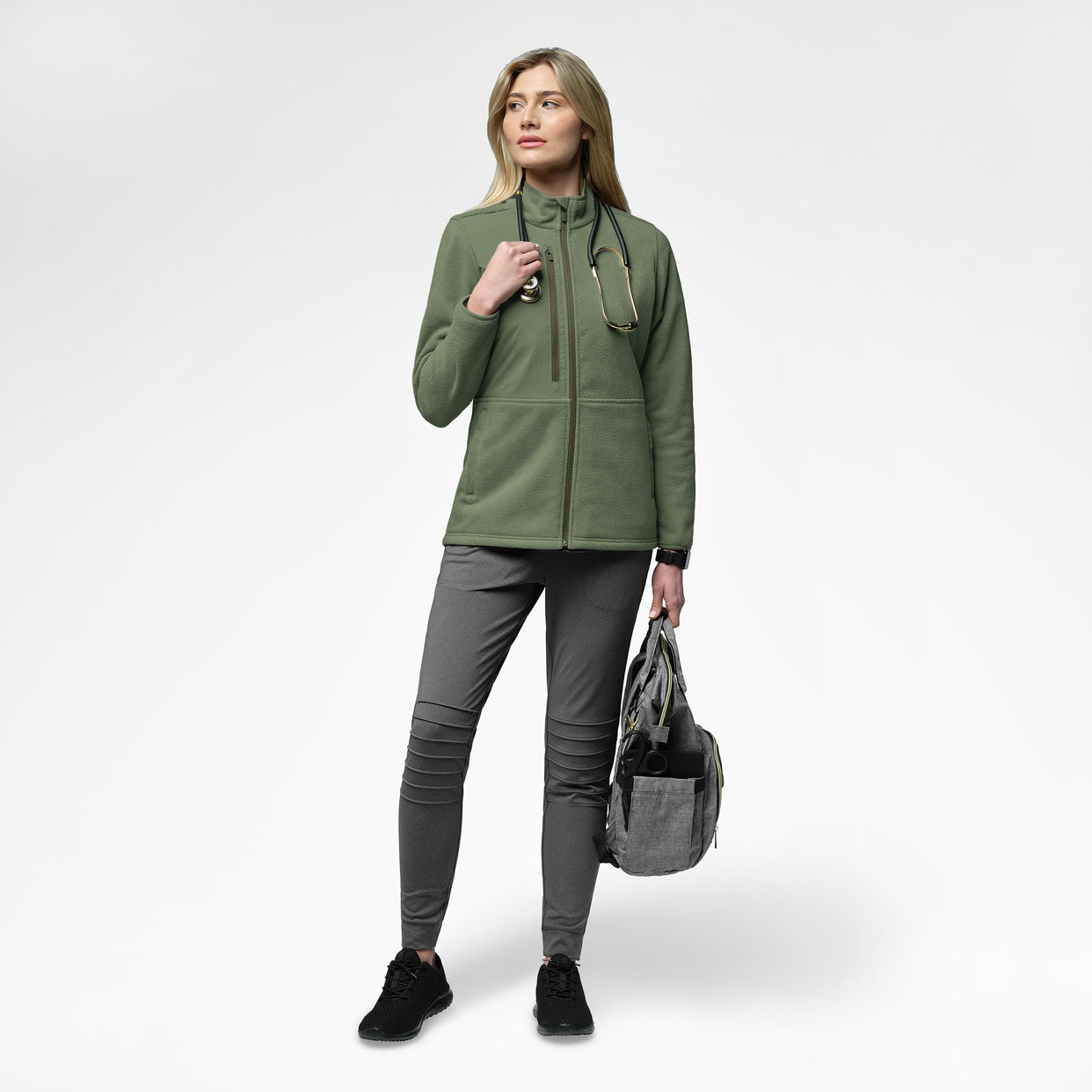 Slate Women's Micro Fleece Zip Jacket Olive full scrub set