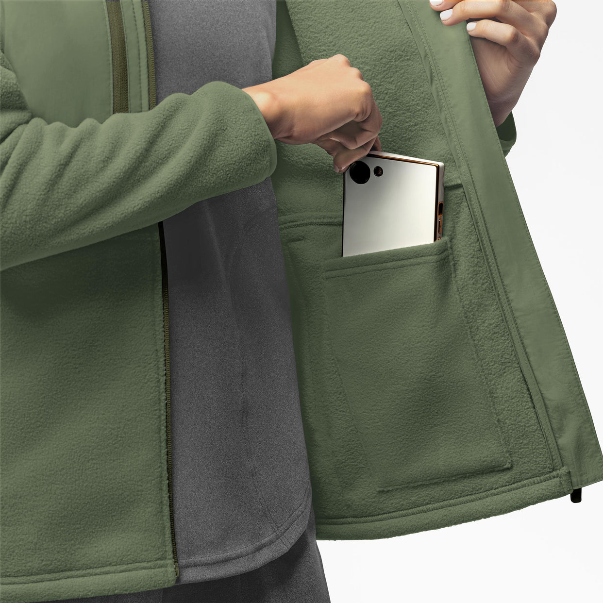Slate Women's Micro Fleece Zip Jacket Olive front detail