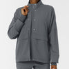 Women's Germs Happen Packable Scrub Jacket Pewter side detail 1