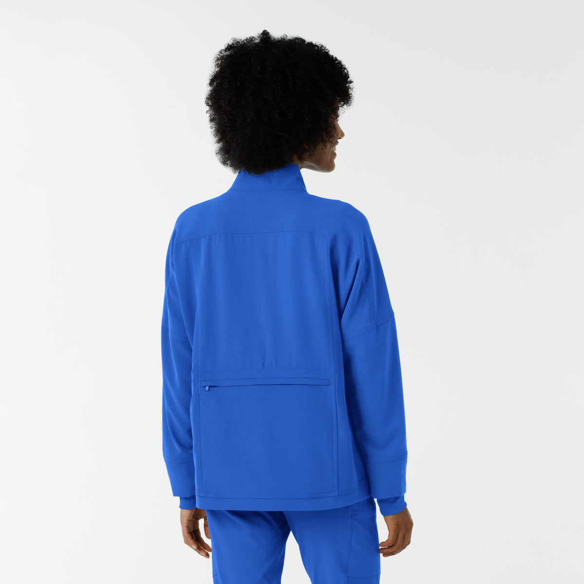 Knits and Layers Women's Germs Happen Packable Scrub Jacket Royal back view