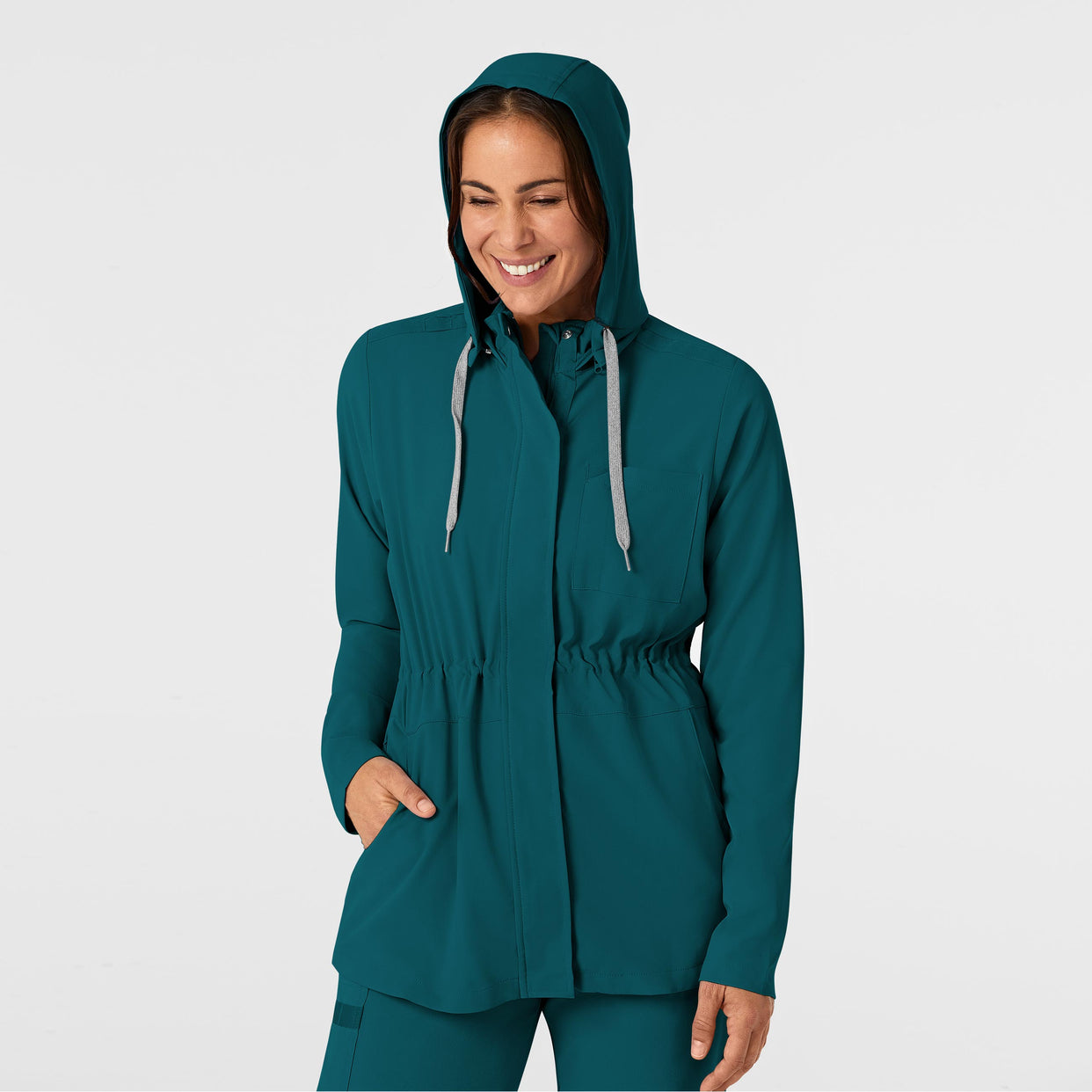 RENEW Women's Convertible Hood Fashion Jacket Caribbean Blue front detail