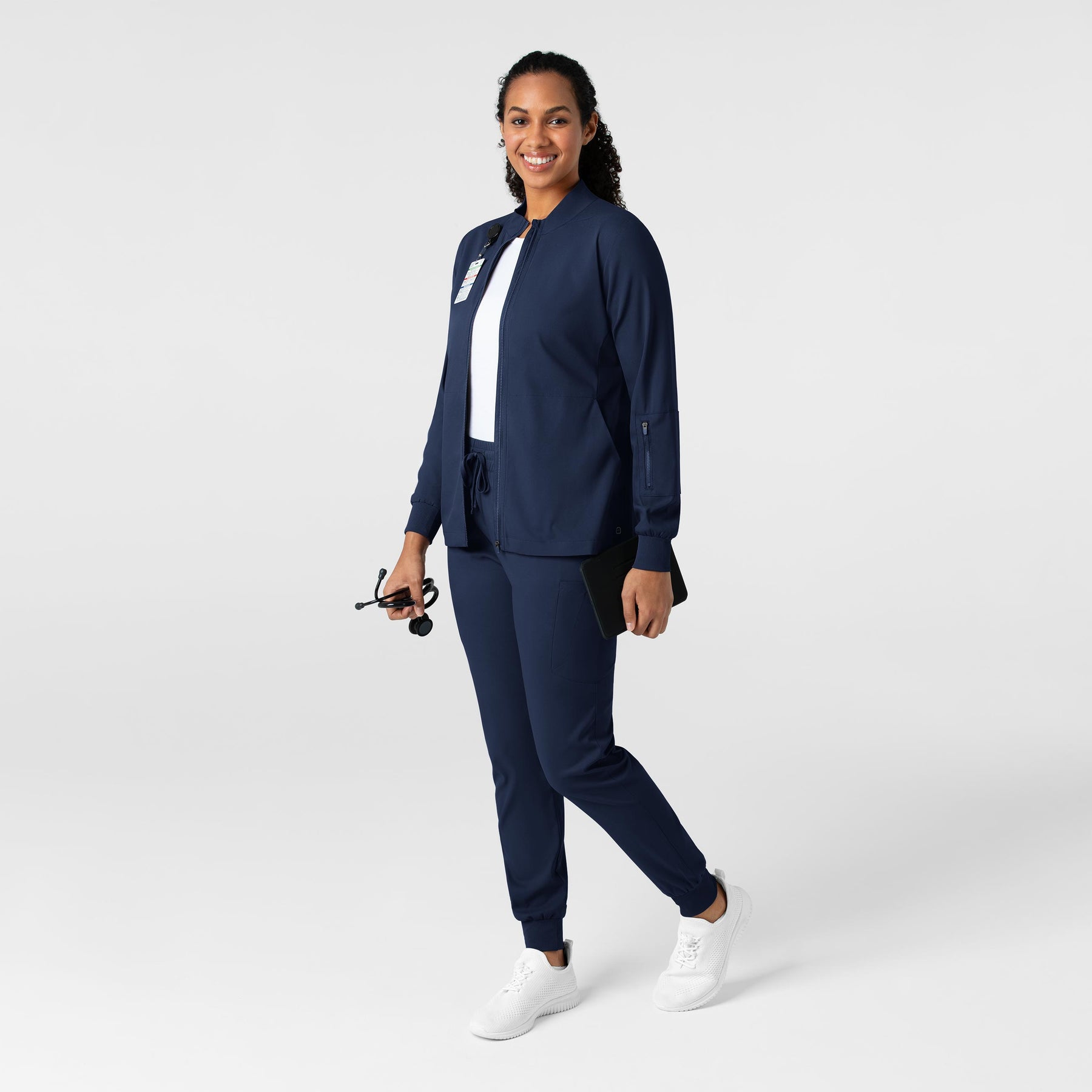 Boundless Women's Warm Up Jacket Navy full scrub set