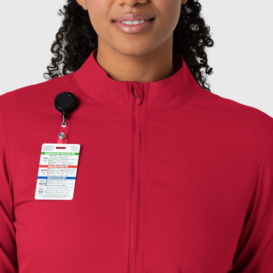 Boundless Women's Warm Up Scrub Jacket Red front detail