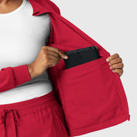 Boundless Women's Warm Up Scrub Jacket Red hemline detail