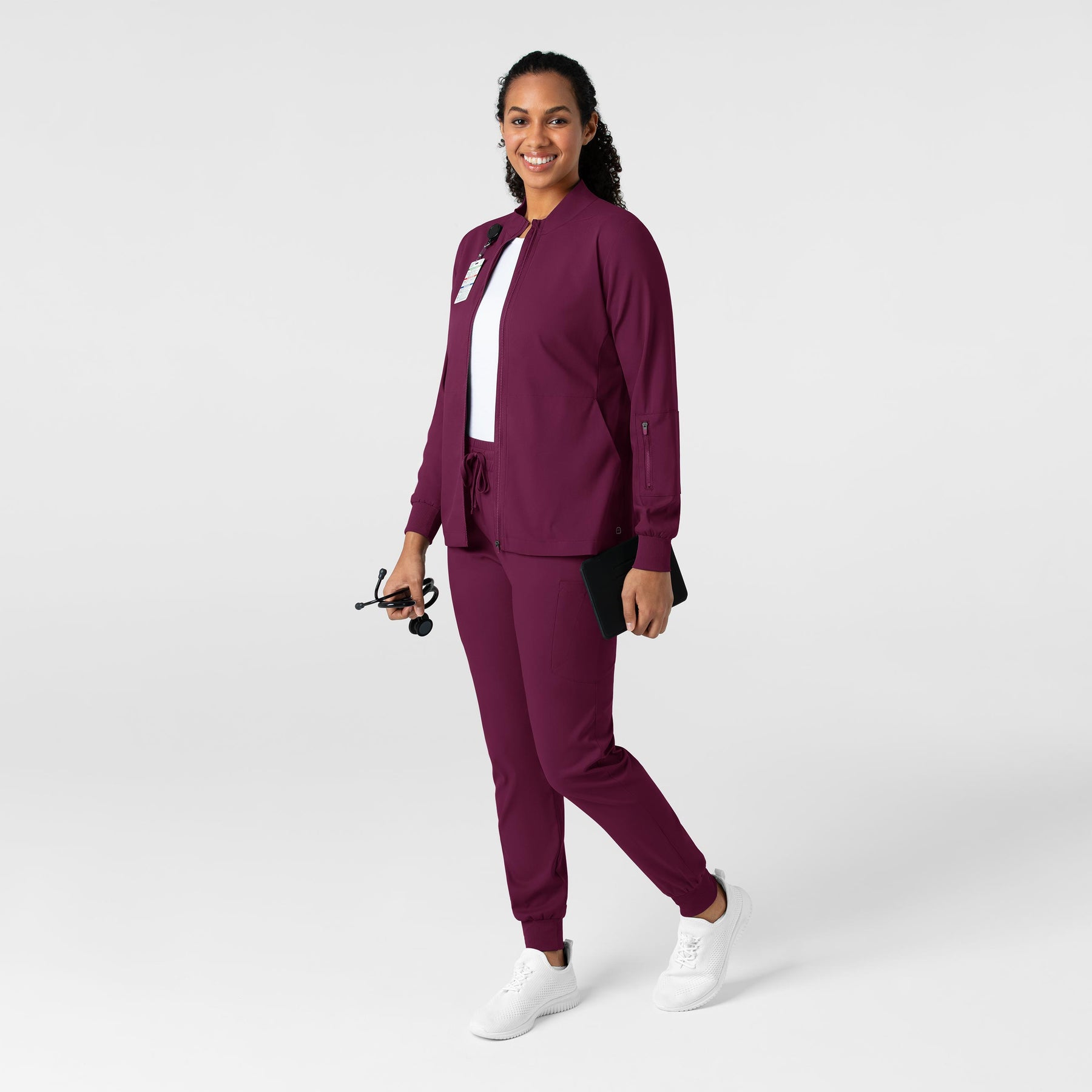 Boundless Women's Warm Up Jacket Wine full scrub set