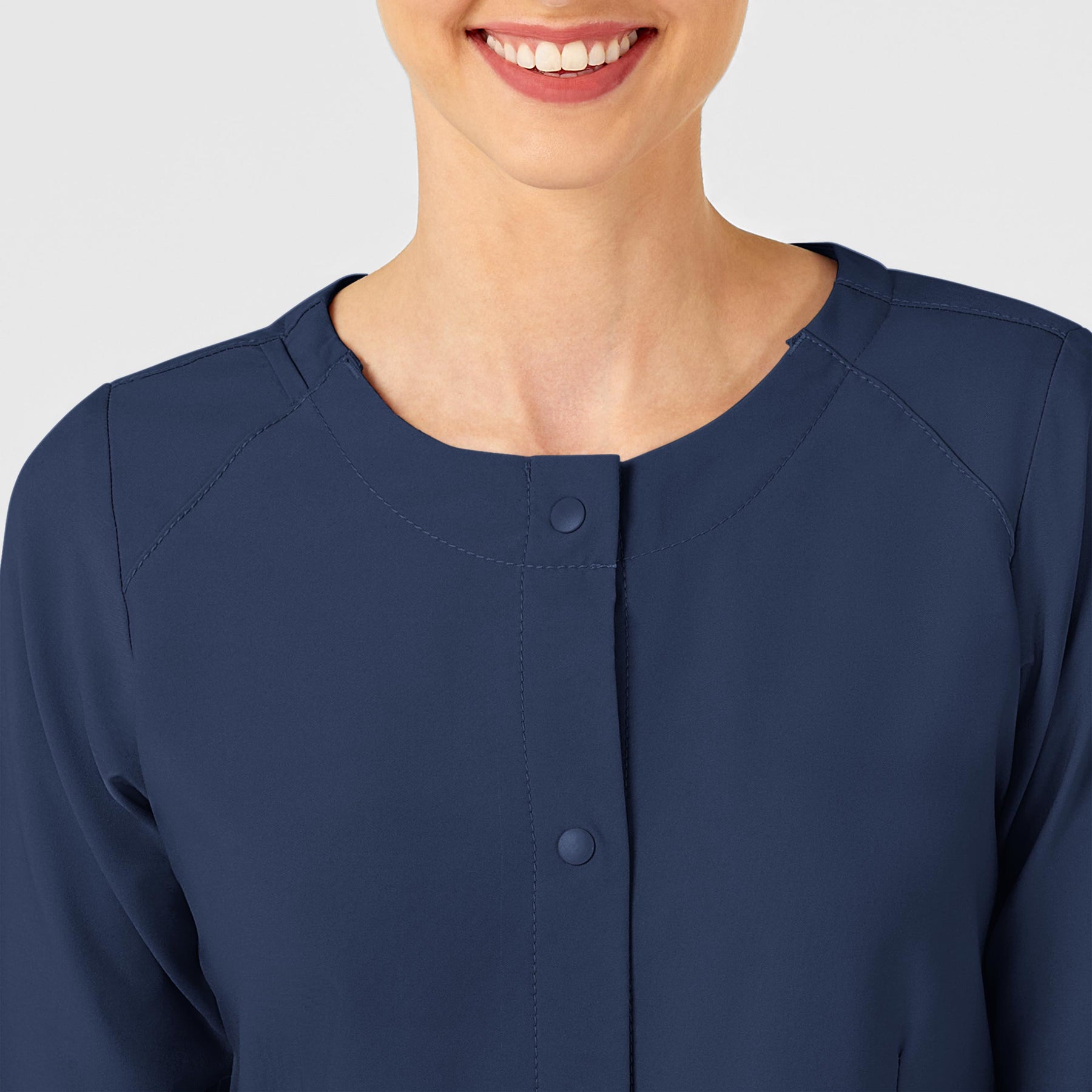W123 Women's Crew Neck Warm Up Jacket Navy front detail