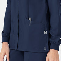 W123 Women's Crew Neck Warm Up Jacket Navy side detail 2