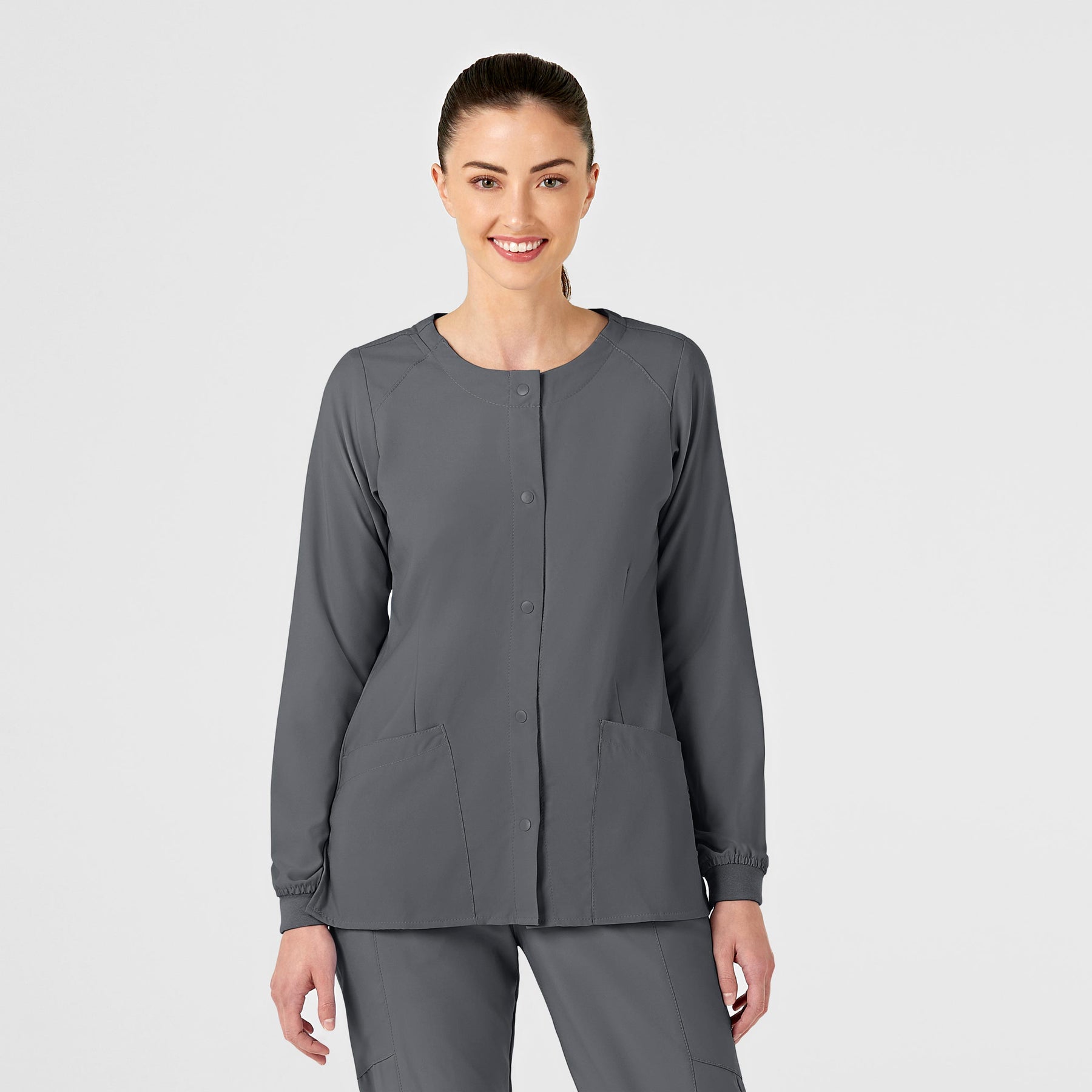 Wink W123 Women's Crew Neck Warm Up Jacket Pewter
