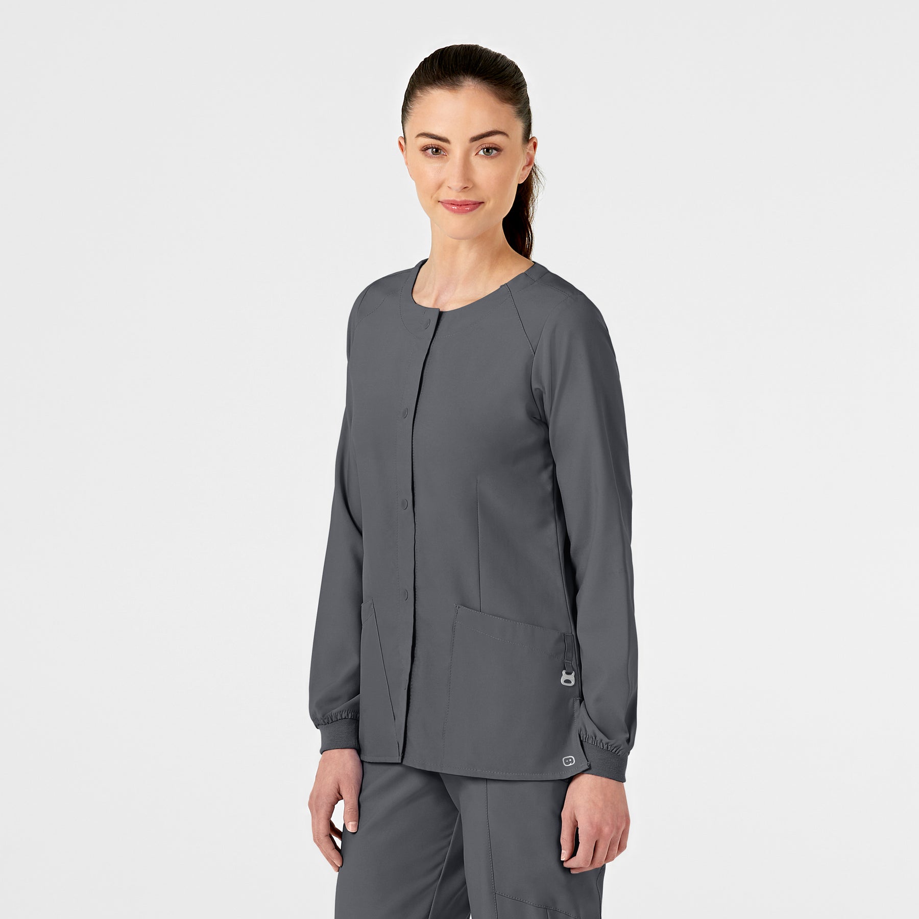W123 Women's Crew Neck Warm Up Jacket Pewter side view