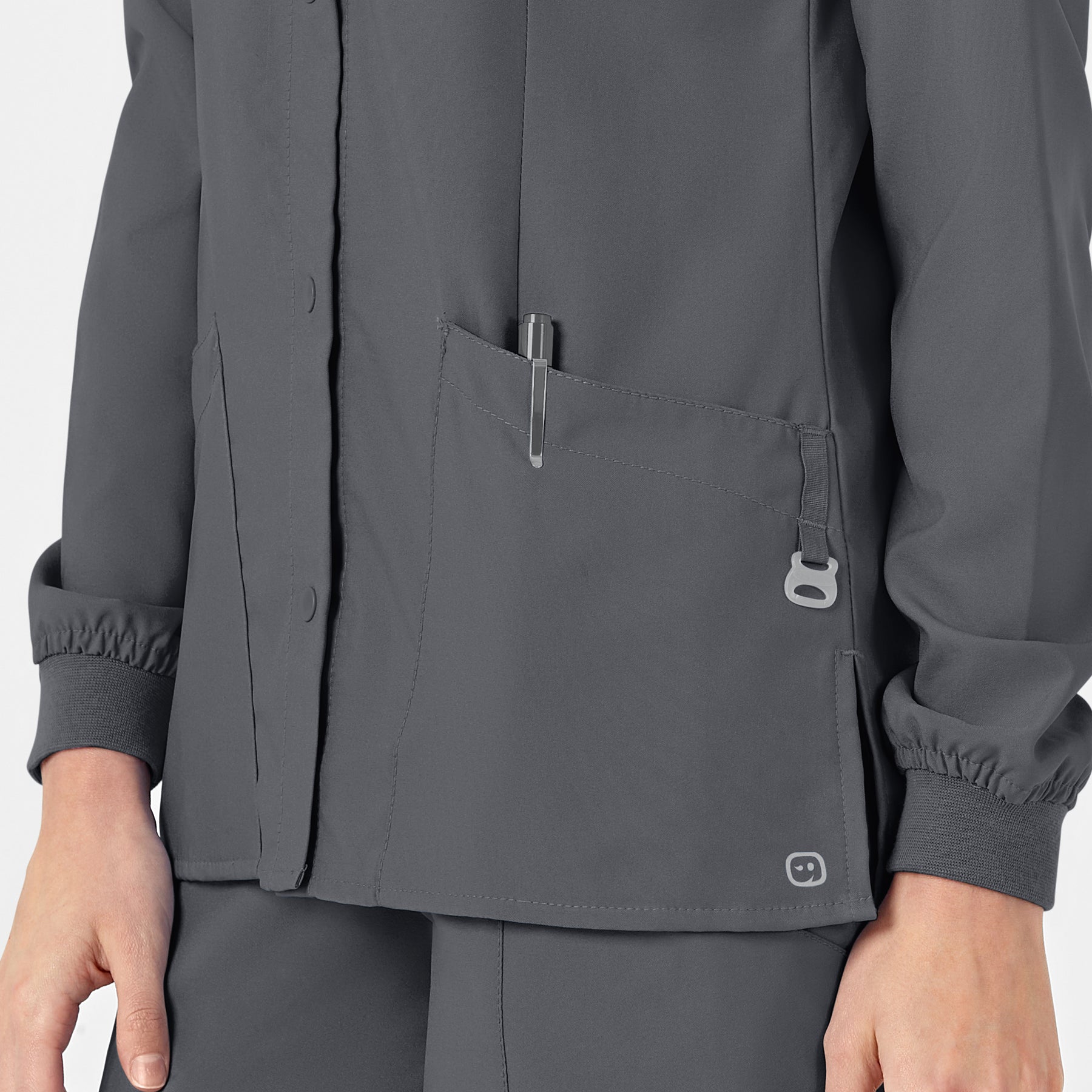 W123 Women's Crew Neck Warm Up Jacket Pewter side detail 2