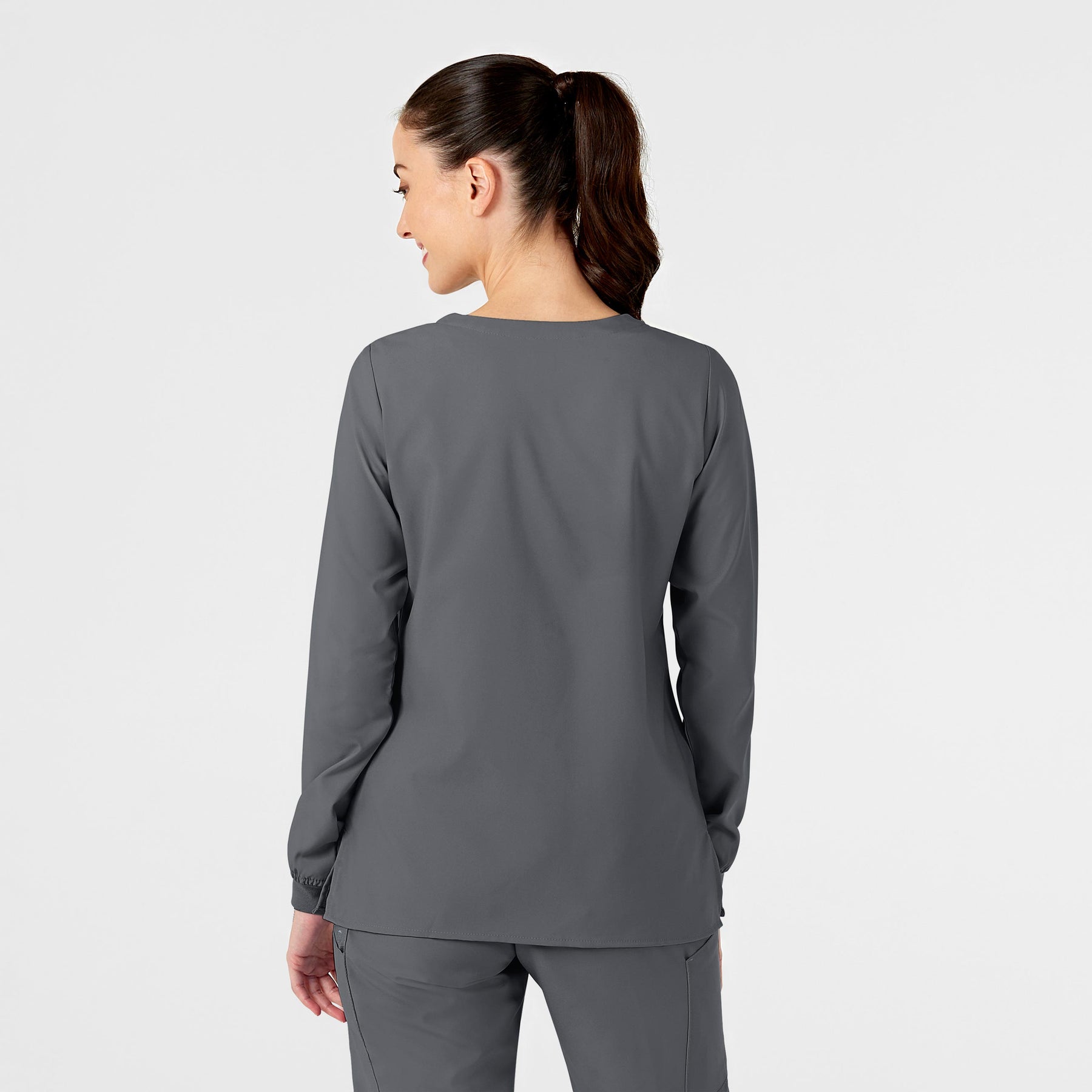 W123 Women's Crew Neck Warm Up Jacket Pewter back view