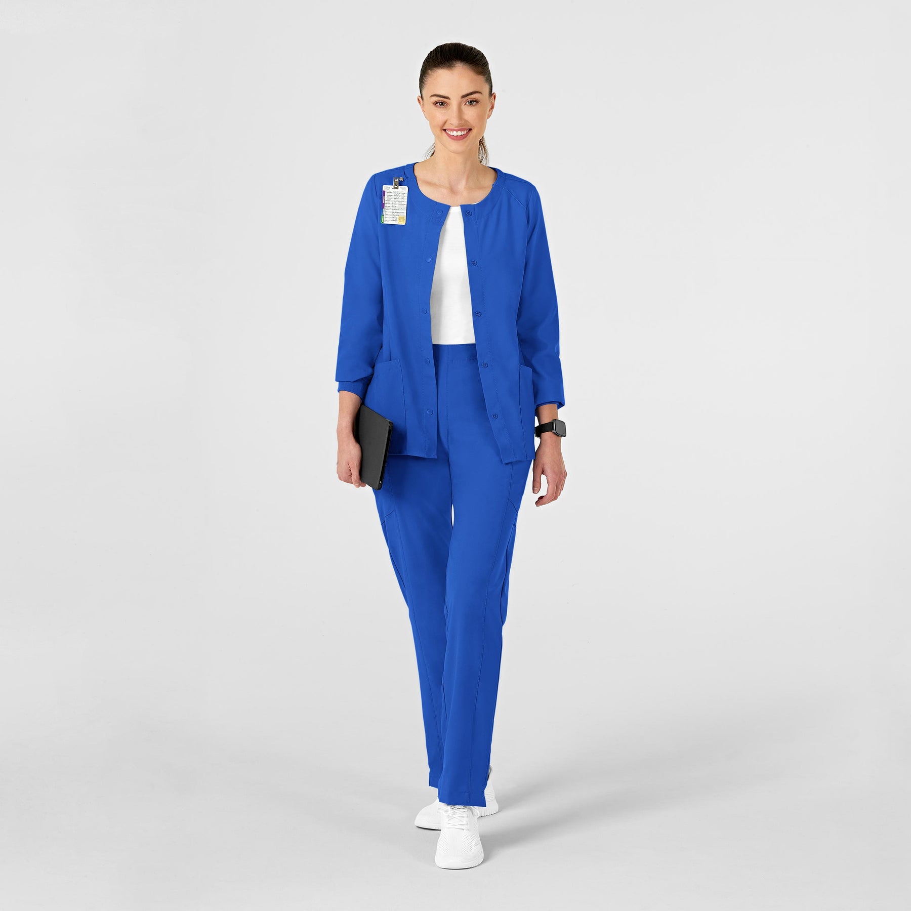 W123 Women's Crew Neck Warm Up Jacket Royal scrub set