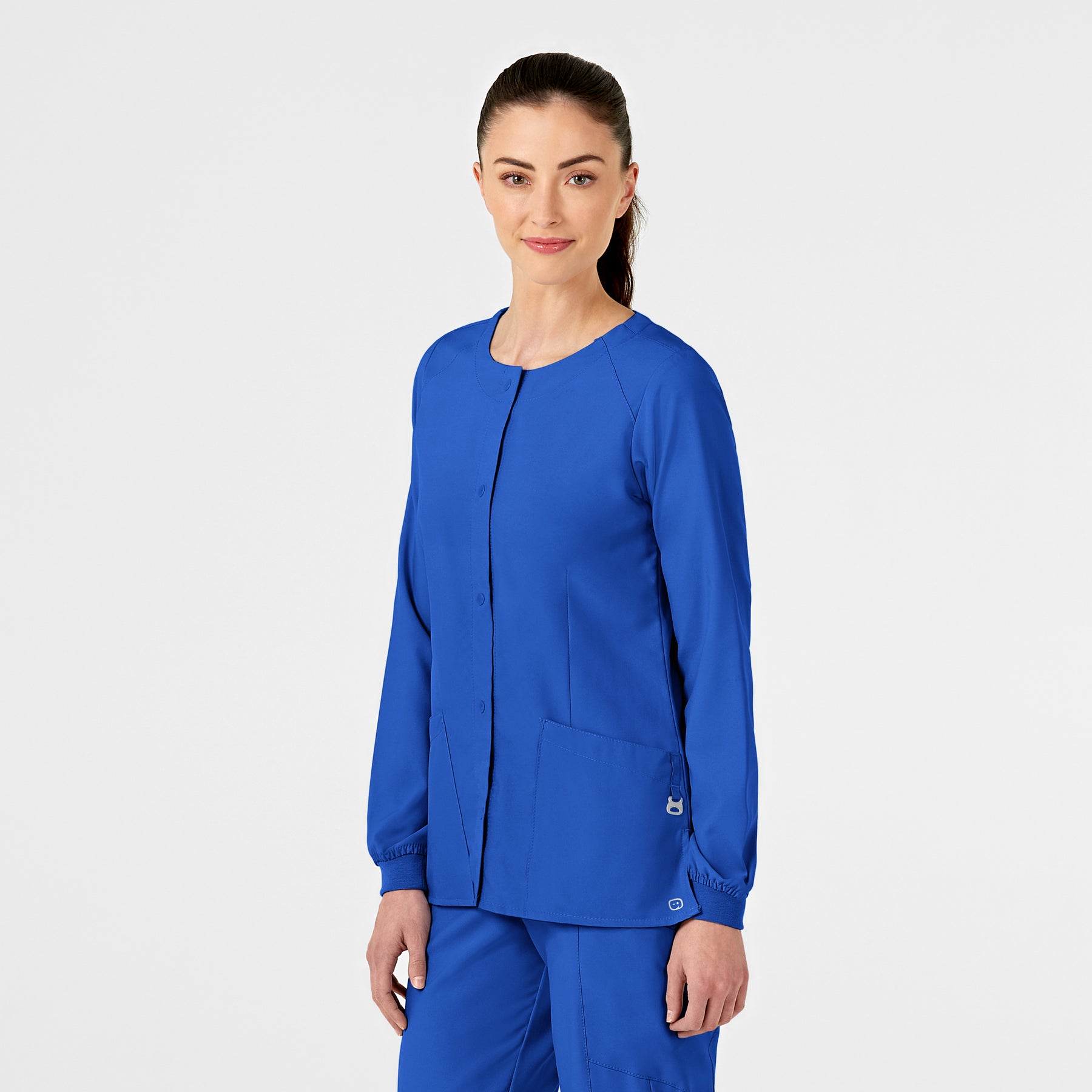 W123 Women's Crew Neck Warm Up Jacket Royal side view
