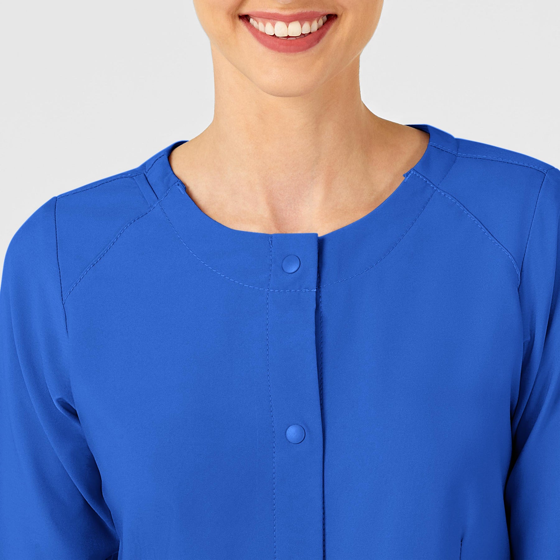 W123 Women's Crew Neck Warm Up Jacket Royal front detail