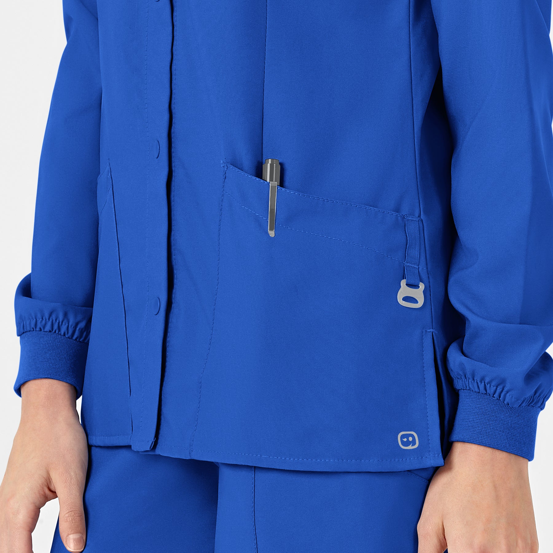 W123 Women's Crew Neck Warm Up Jacket Royal side detail 2