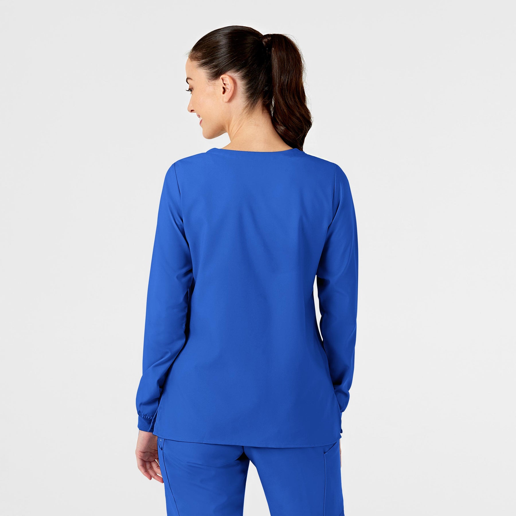 W123 Women's Crew Neck Warm Up Jacket Royal back view
