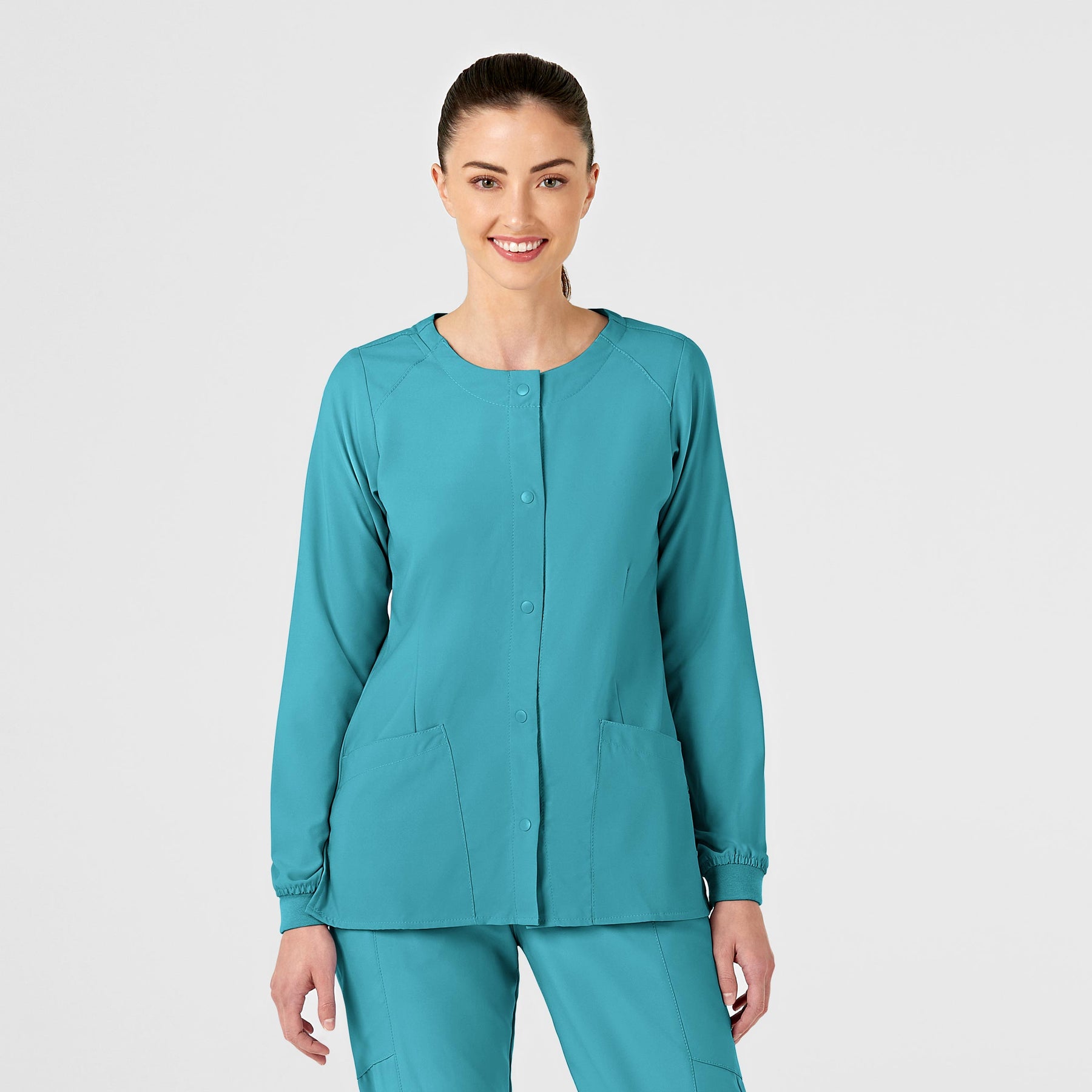 Wink W123 Women's Crew Neck Warm Up Jacket Teal Blue