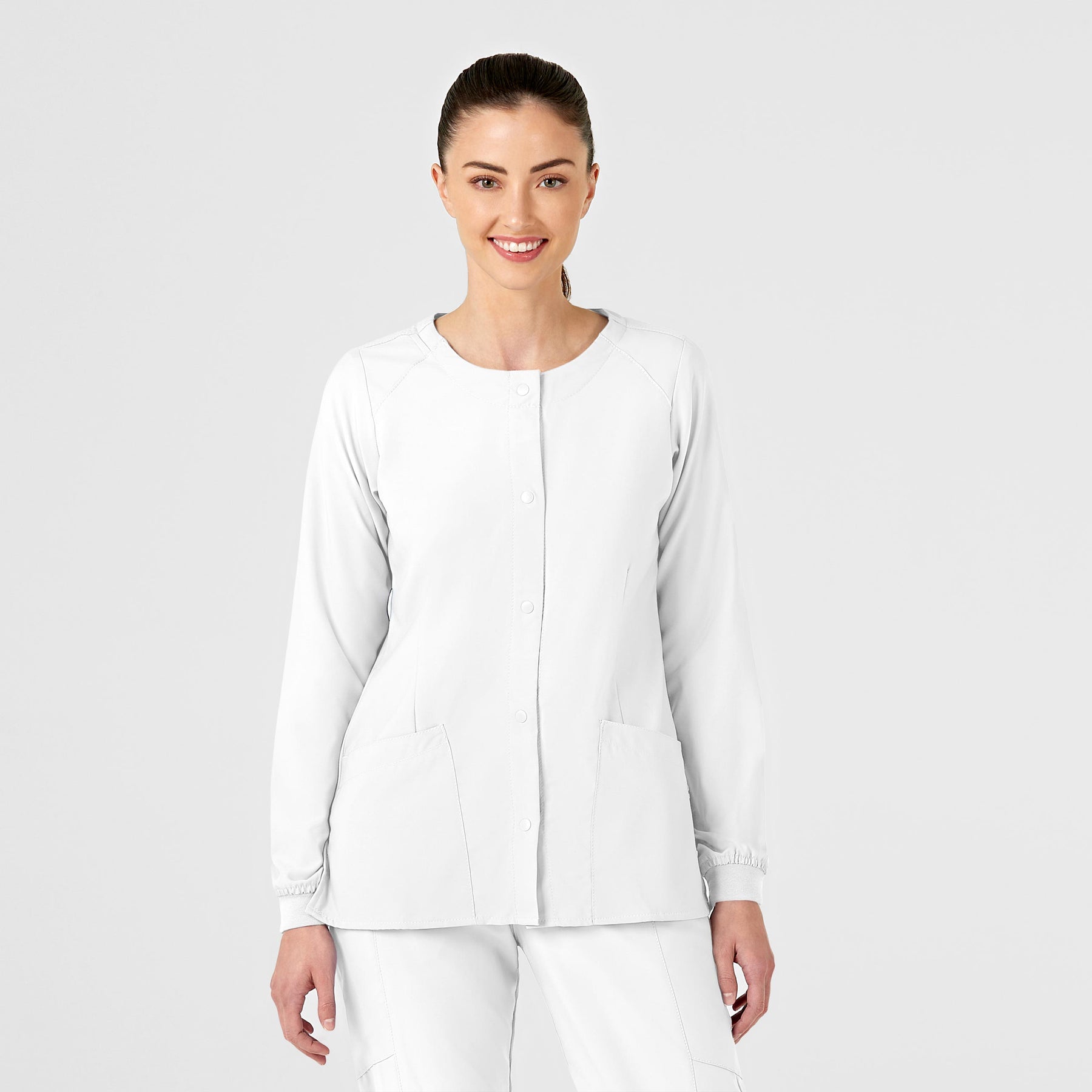 Wink W123 Women's Crew Neck Warm Up Jacket White