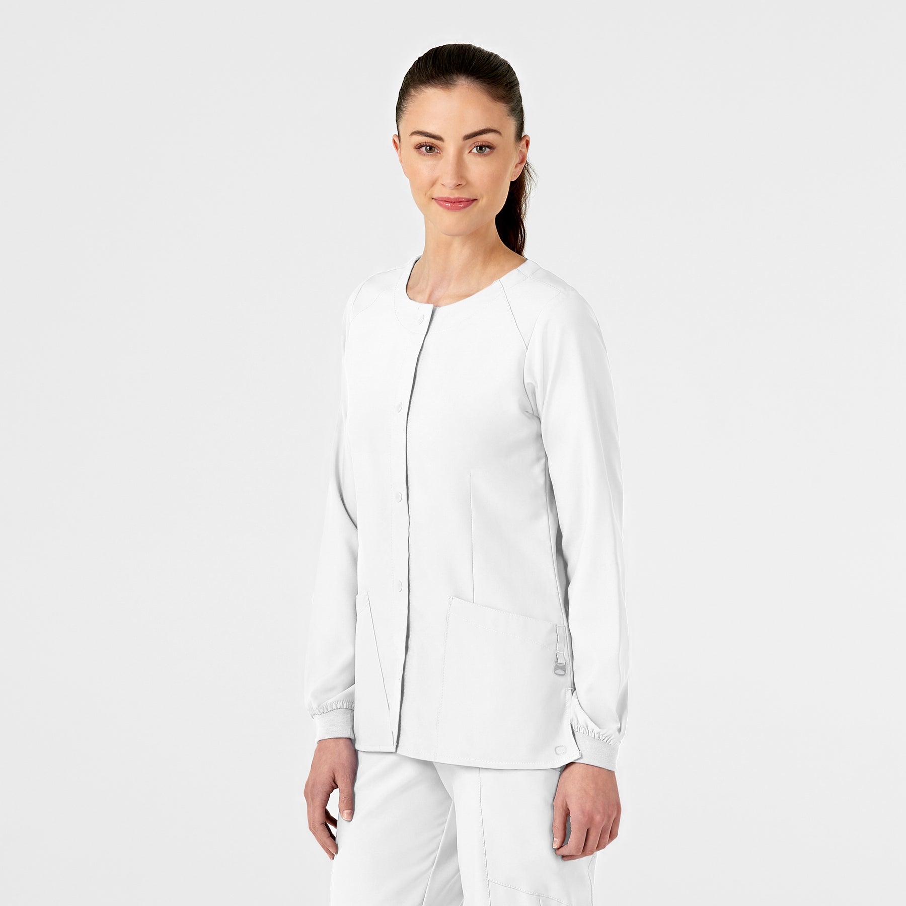 W123 Women's Crew Neck Warm Up Jacket White side view