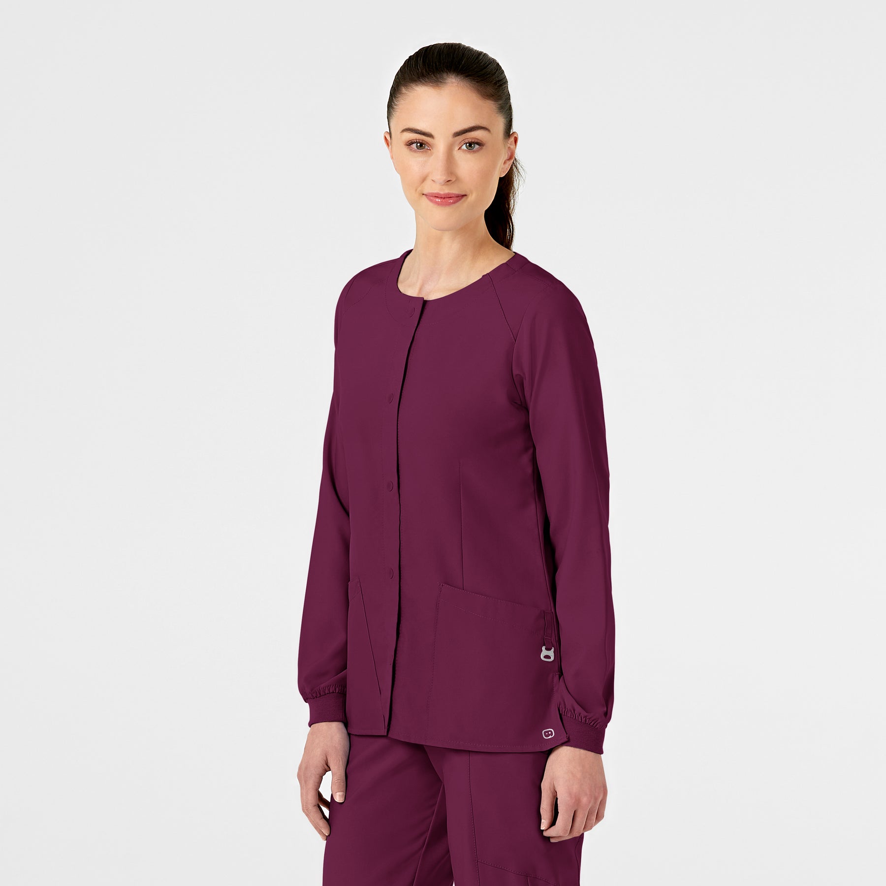 W123 Women's Crew Neck Warm Up Jacket Wine side view