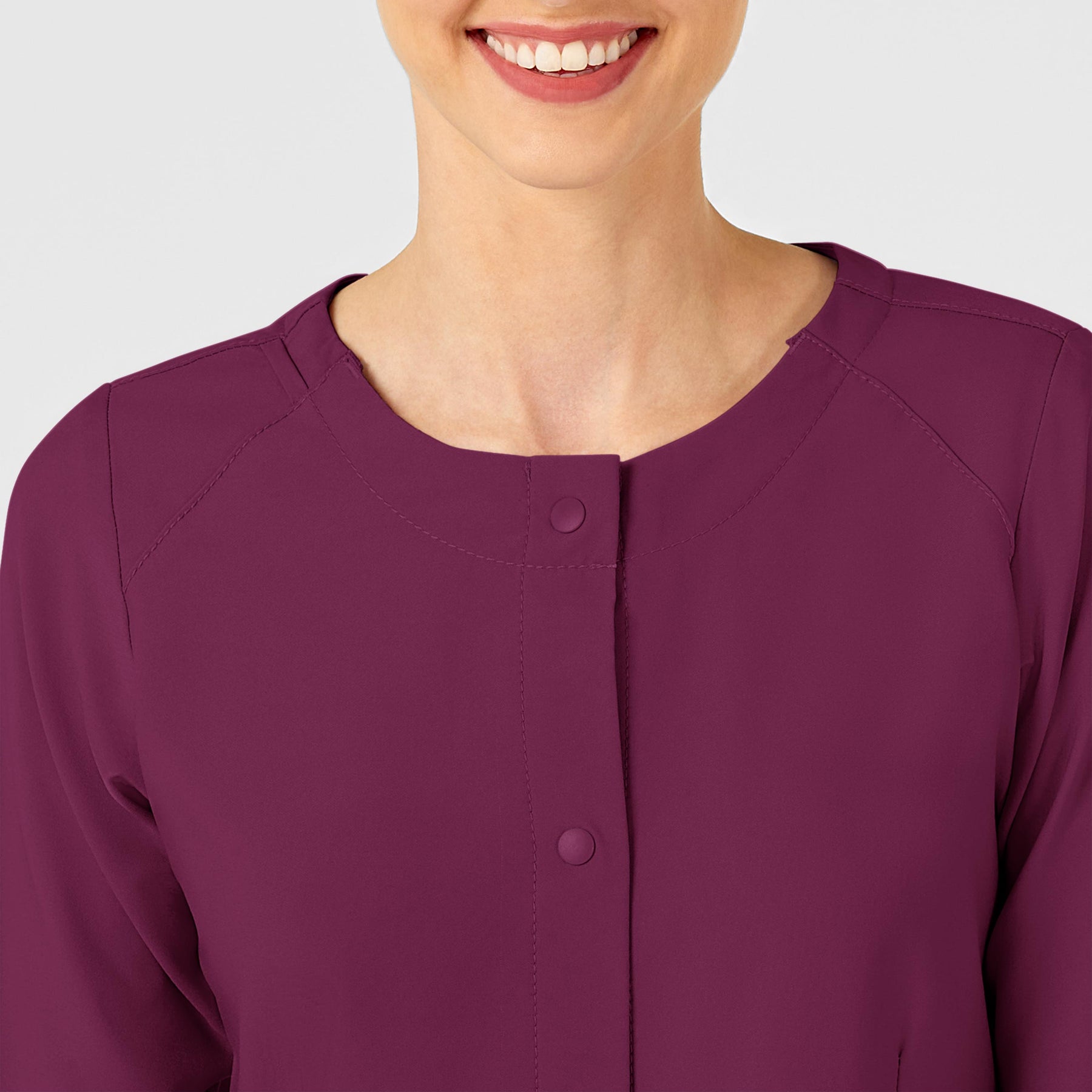 W123 Women's Crew Neck Warm Up Jacket Wine front detail