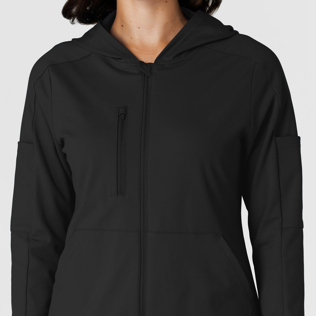 RENEW Knit Women’s Zip Hoodie Black front detail