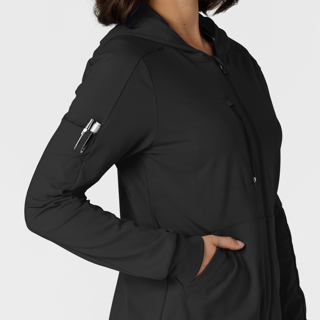 RENEW Knit Women’s Zip Hoodie Black side detail 2