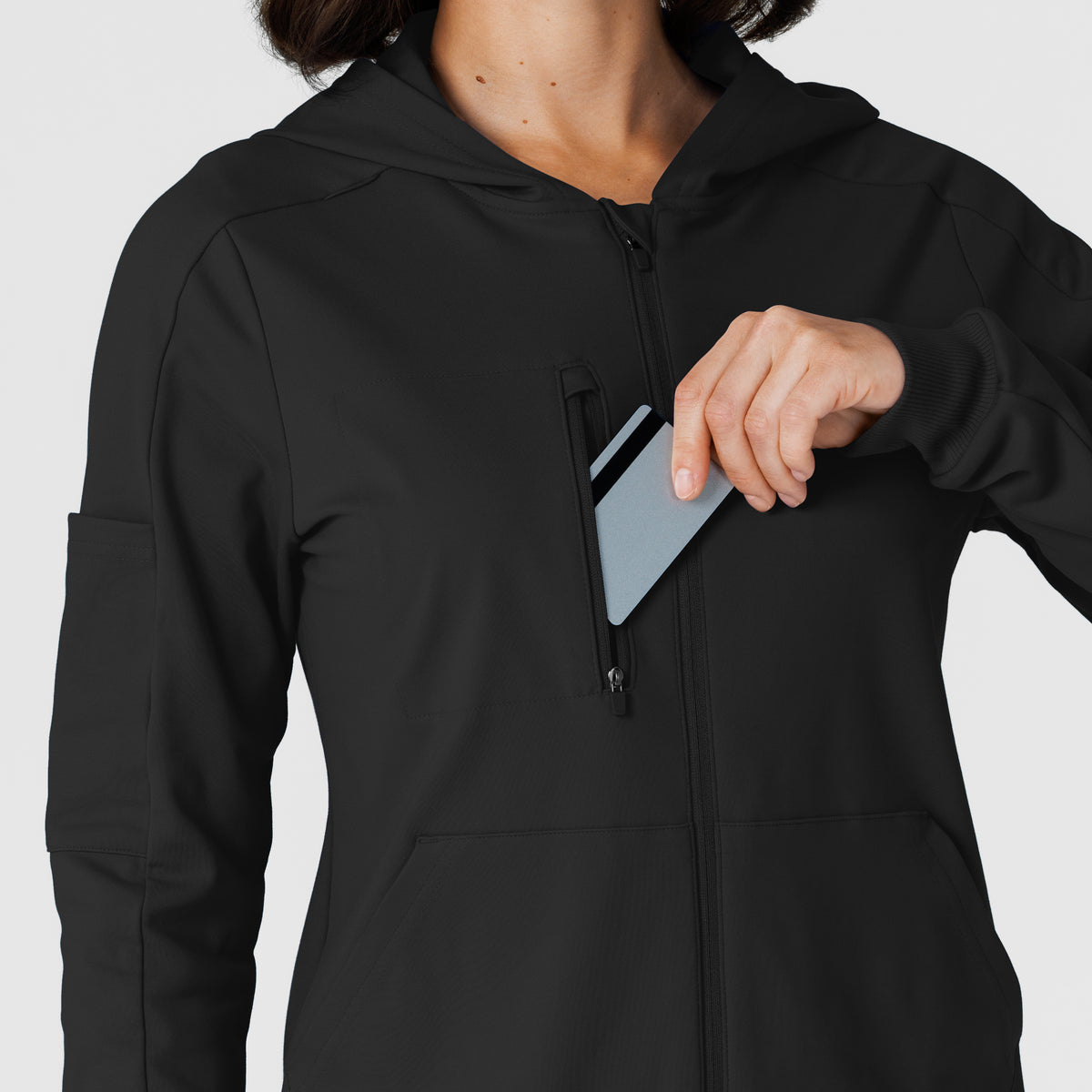RENEW Knit Women’s Zip Hoodie Black hemline detail