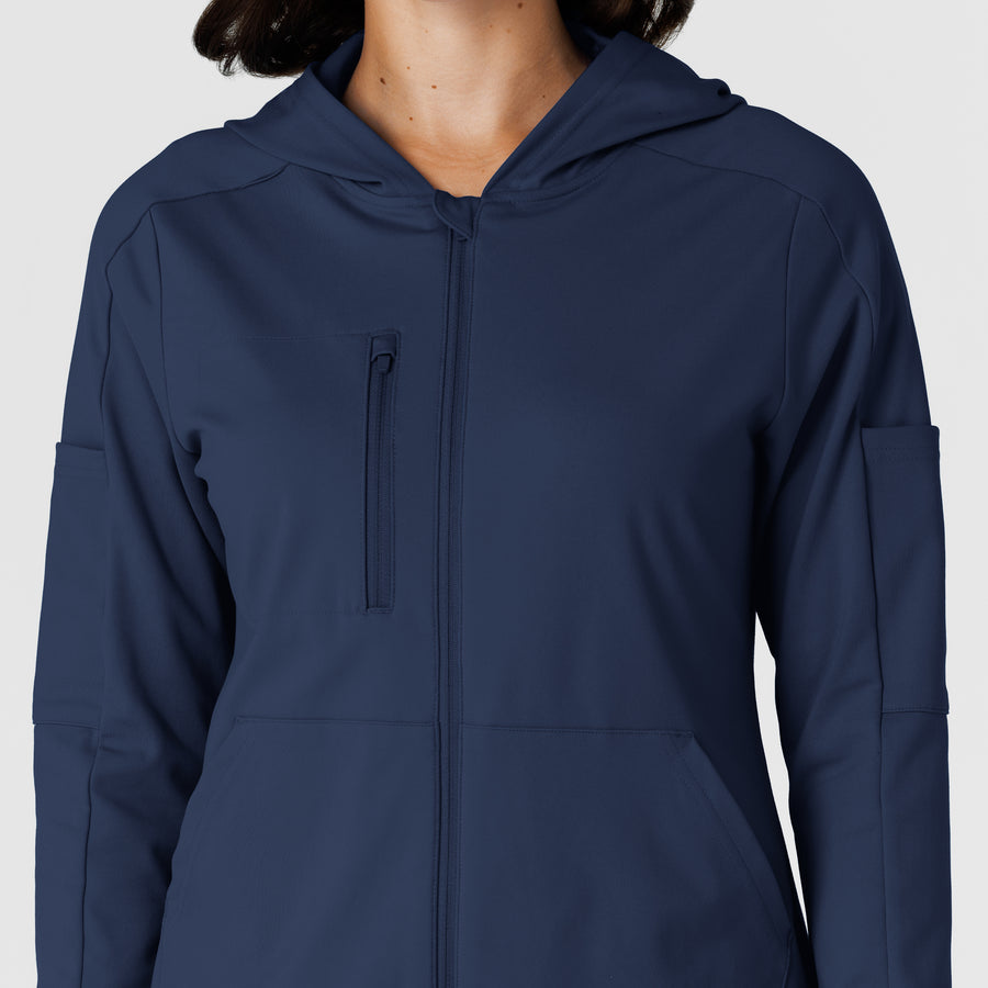RENEW Knit Women’s Zip Hoodie Navy front detail